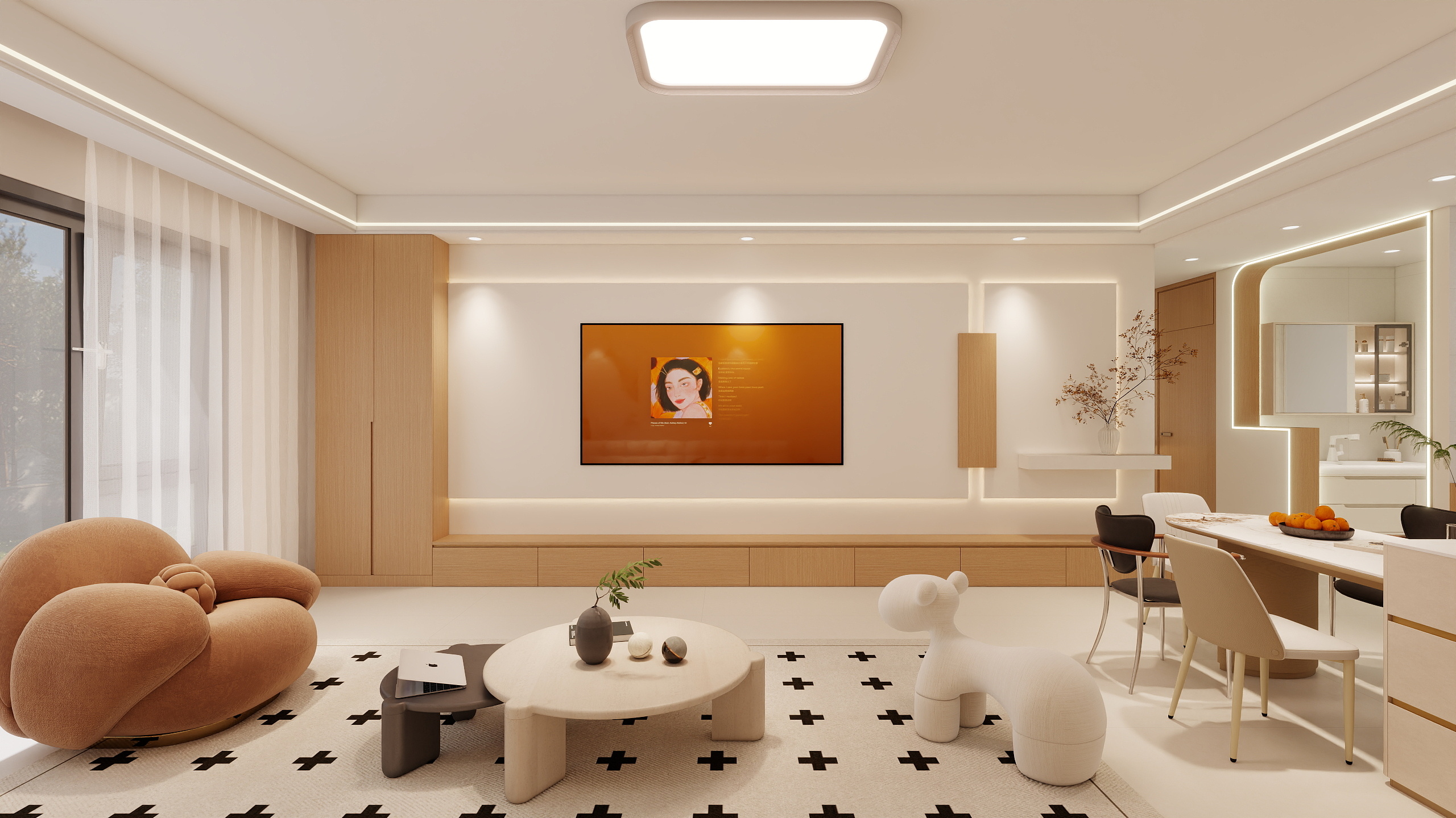 默言效果图-样板间原木奶油-装修设计方案