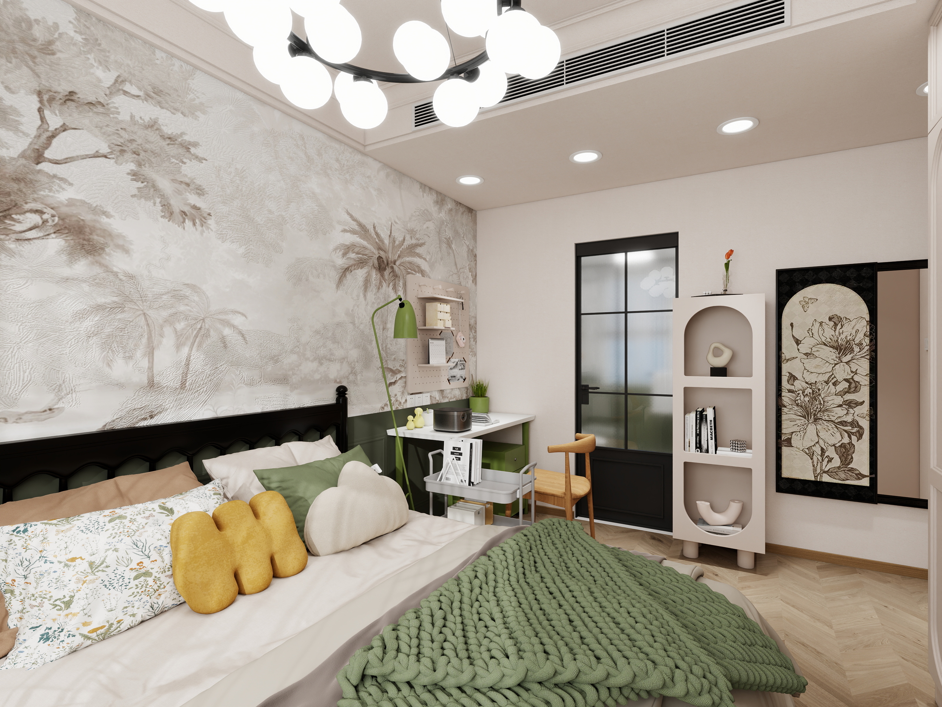 栖寐-【奶油混搭】三室两厅100㎡装修效果图