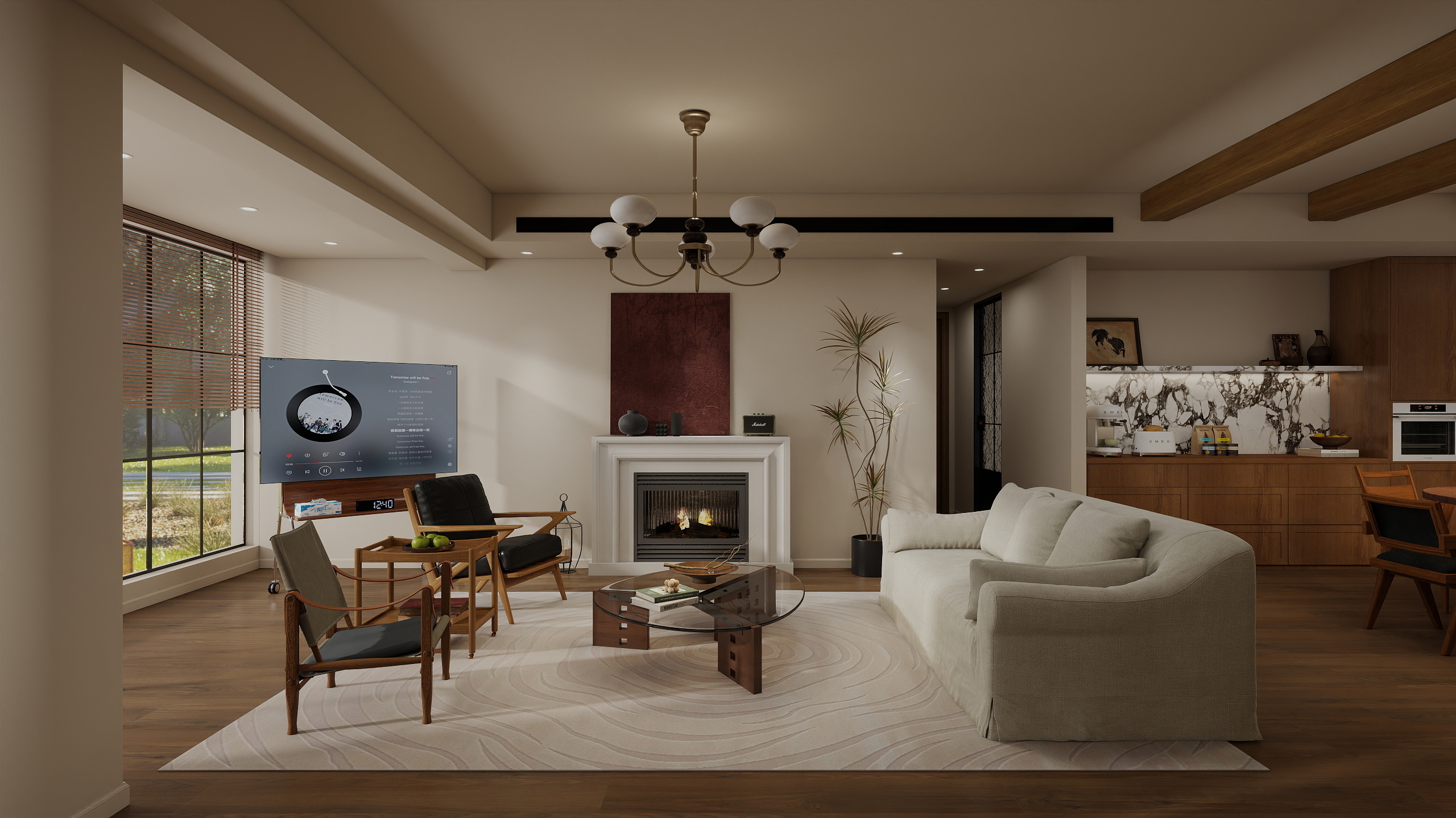 设计师-小春-复古中古风-壁炉与围合家具的时光叙事-装修设计方案