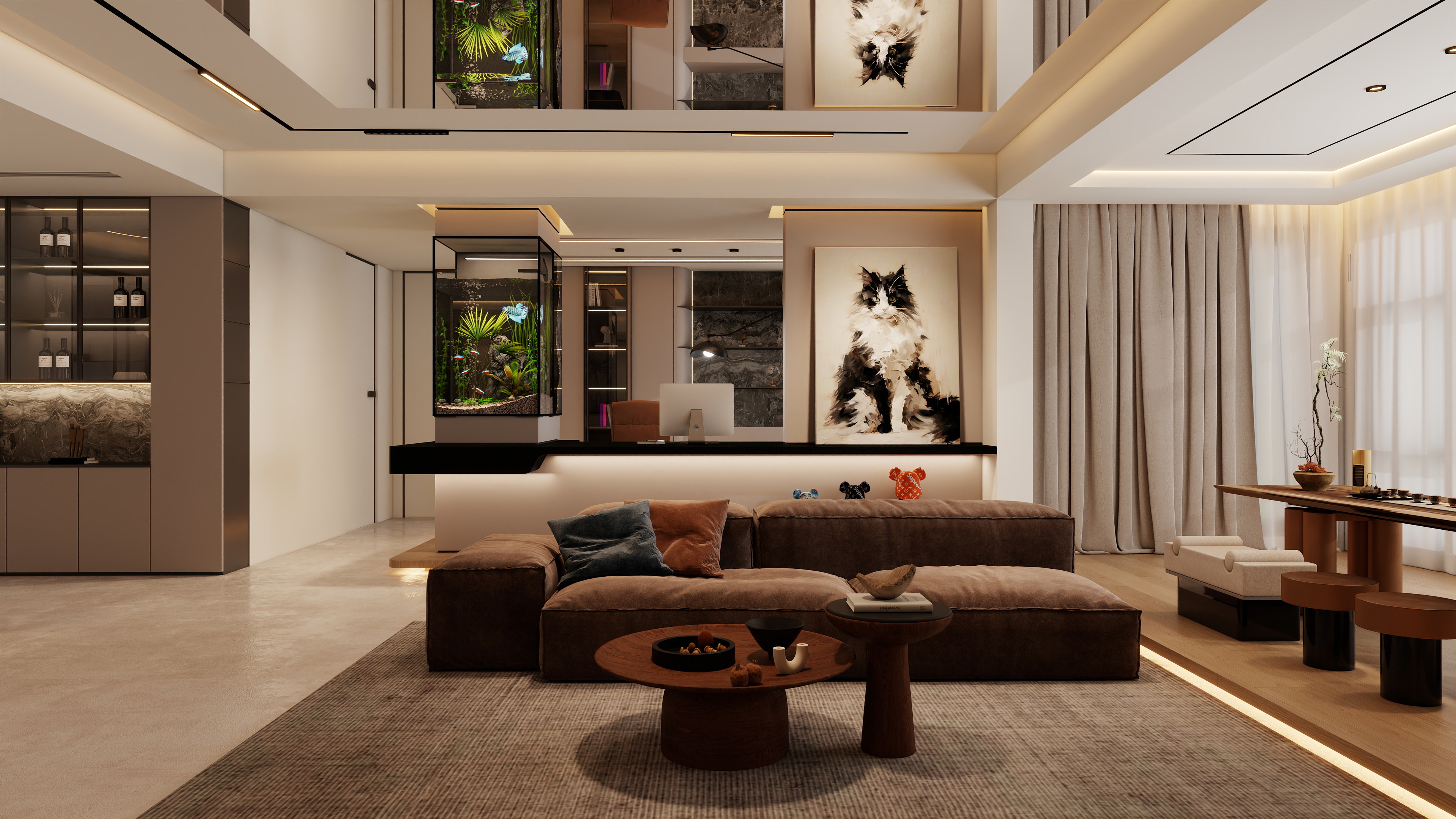 大金空调官方-镜界无垠 · 光影重构—90㎡轻奢客餐厅设计装修效果图