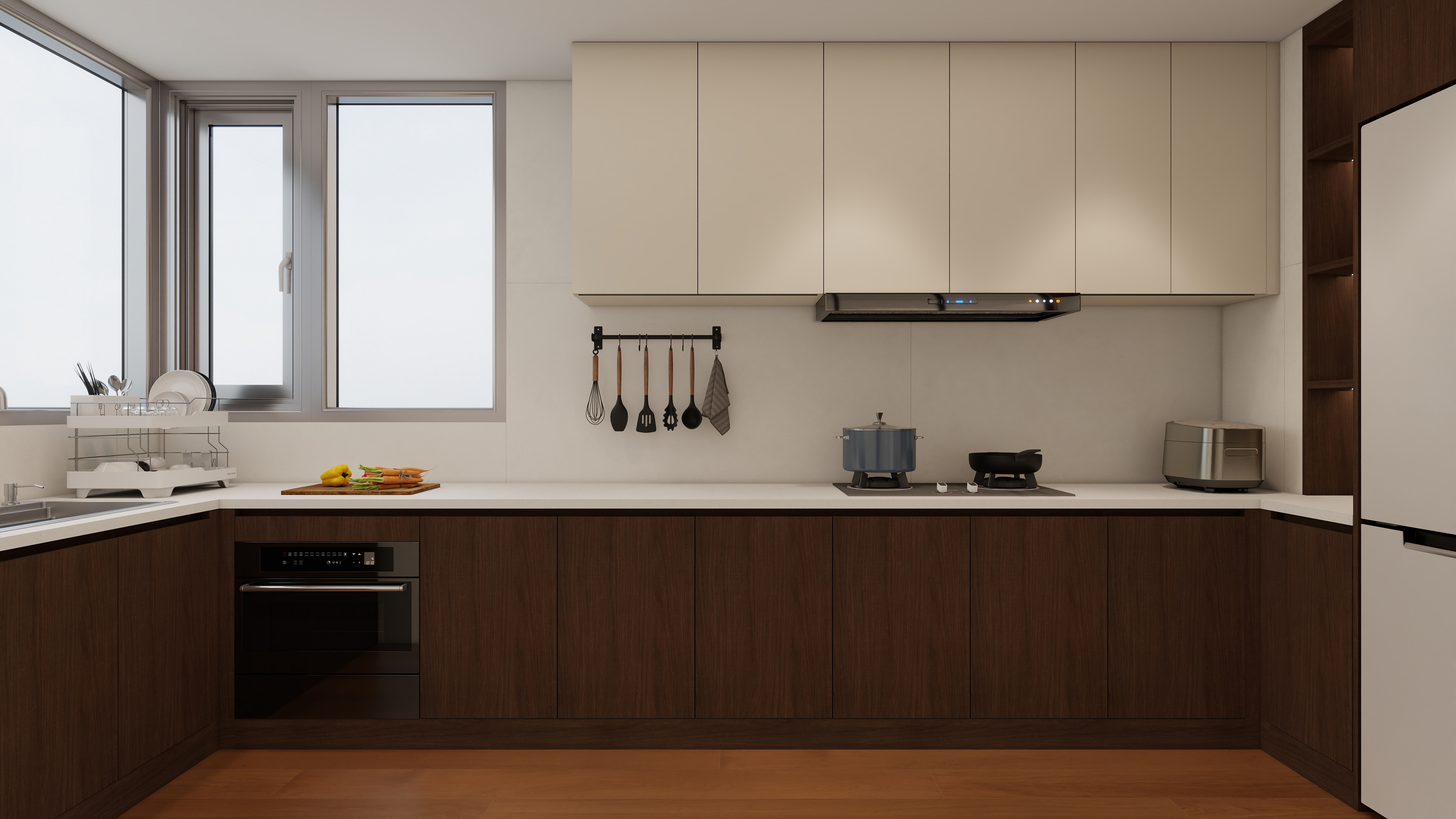 CrazyKen-翠湖苑96㎡中古风3室装修效果图