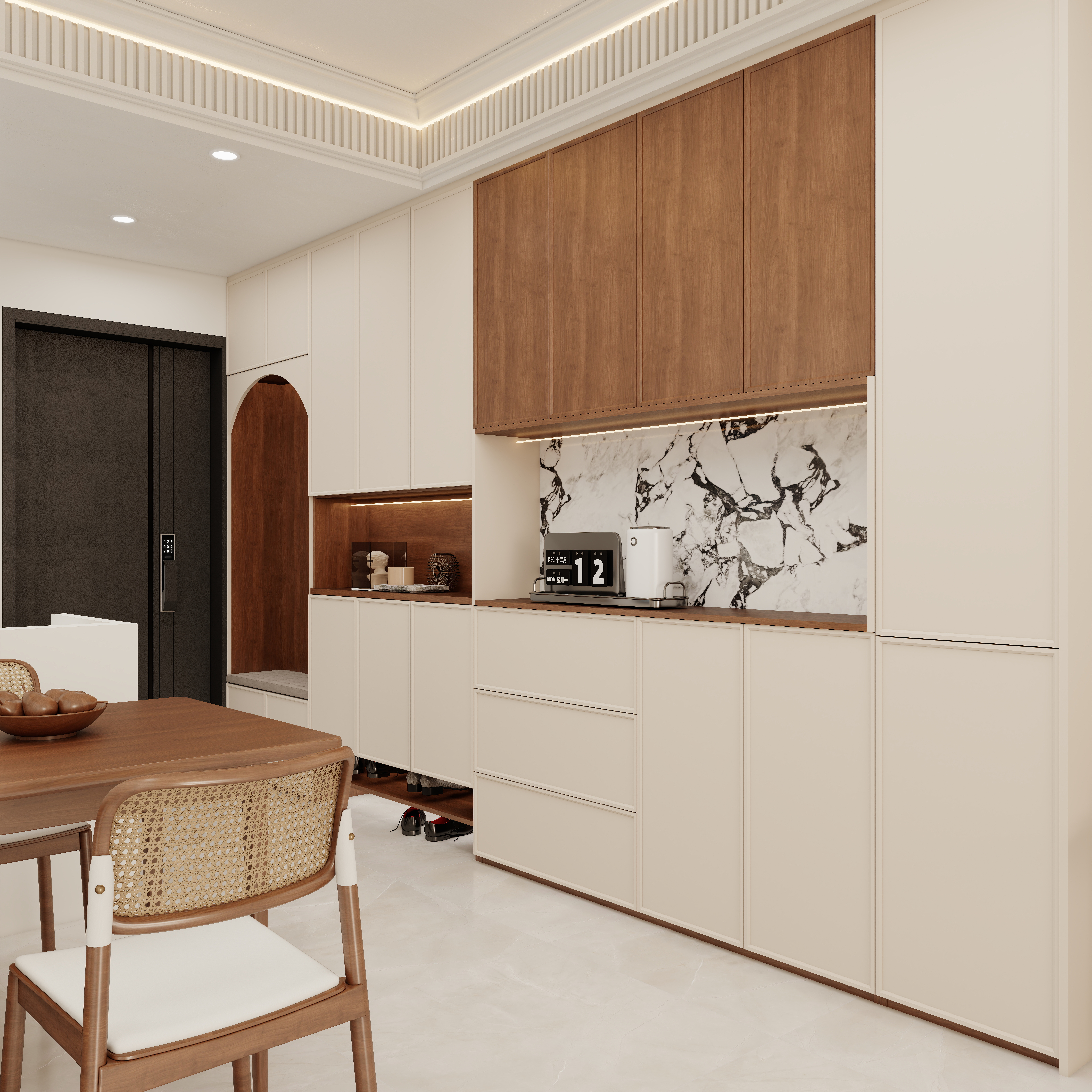 壹诺设计工作室-奶油复古风 一层客餐厅装修效果图第5张