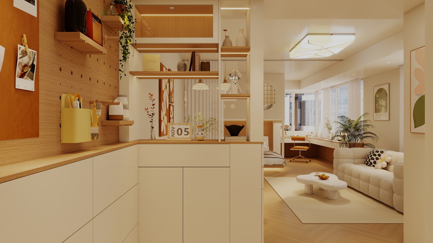 艺雅丽-60平奶油风loft 装修效果图