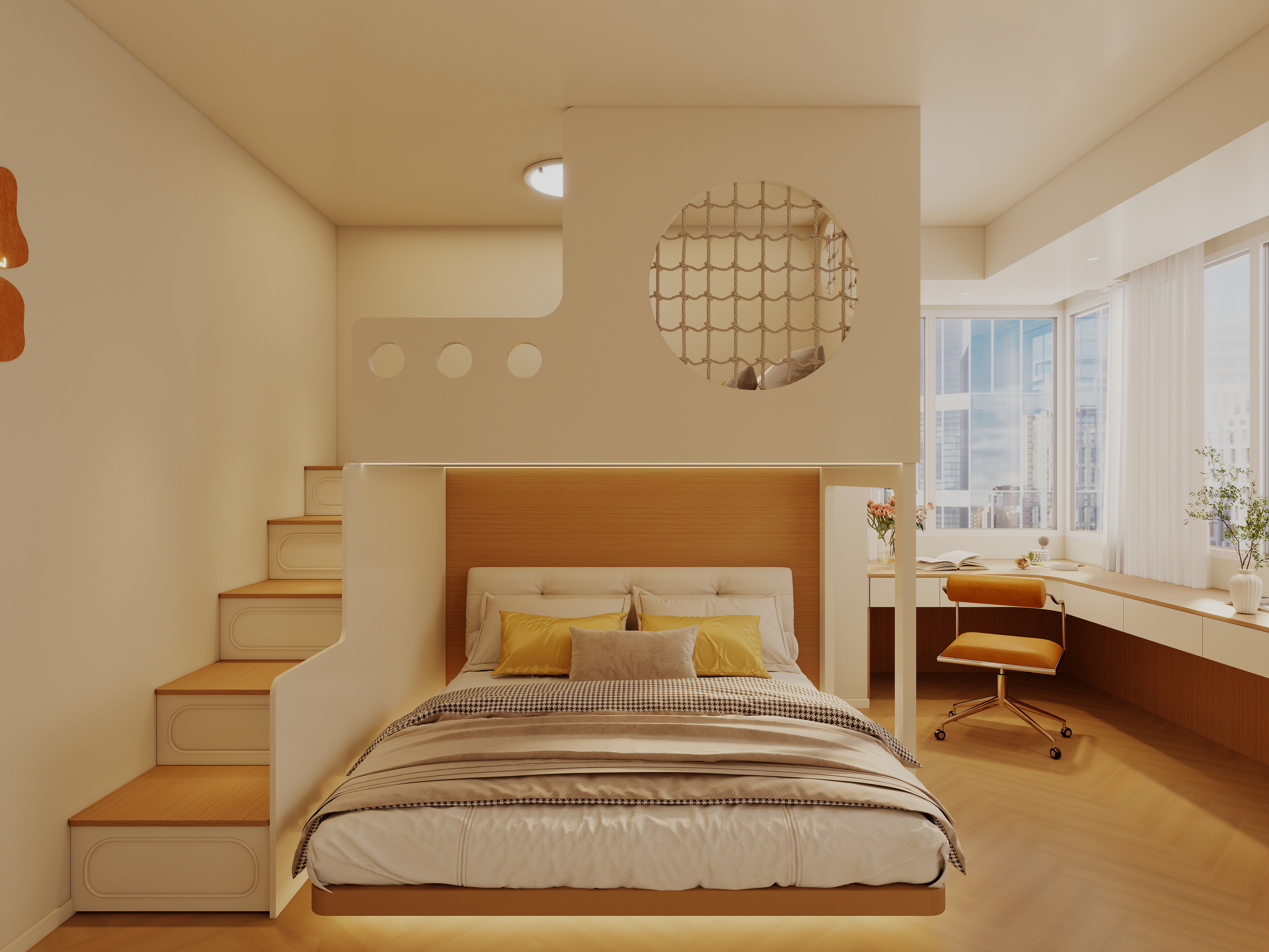 艺雅丽-60平奶油风loft 装修效果图