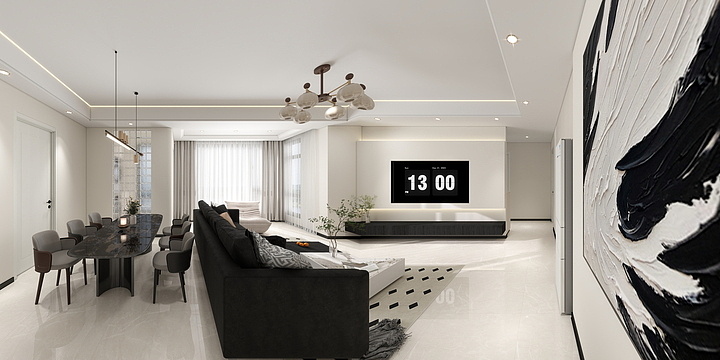 若水装饰pXMv-客厅黑白风格-装修设计方案