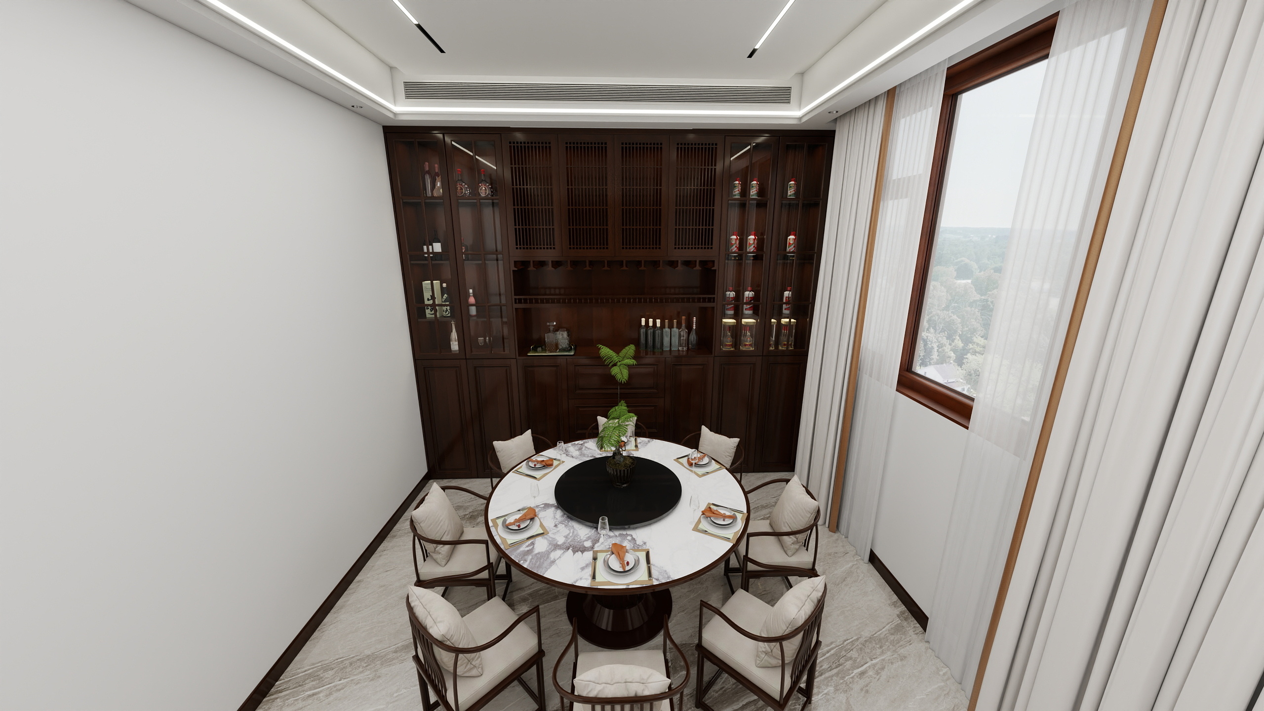 芷偌-350平新中式自建别墅装修效果图