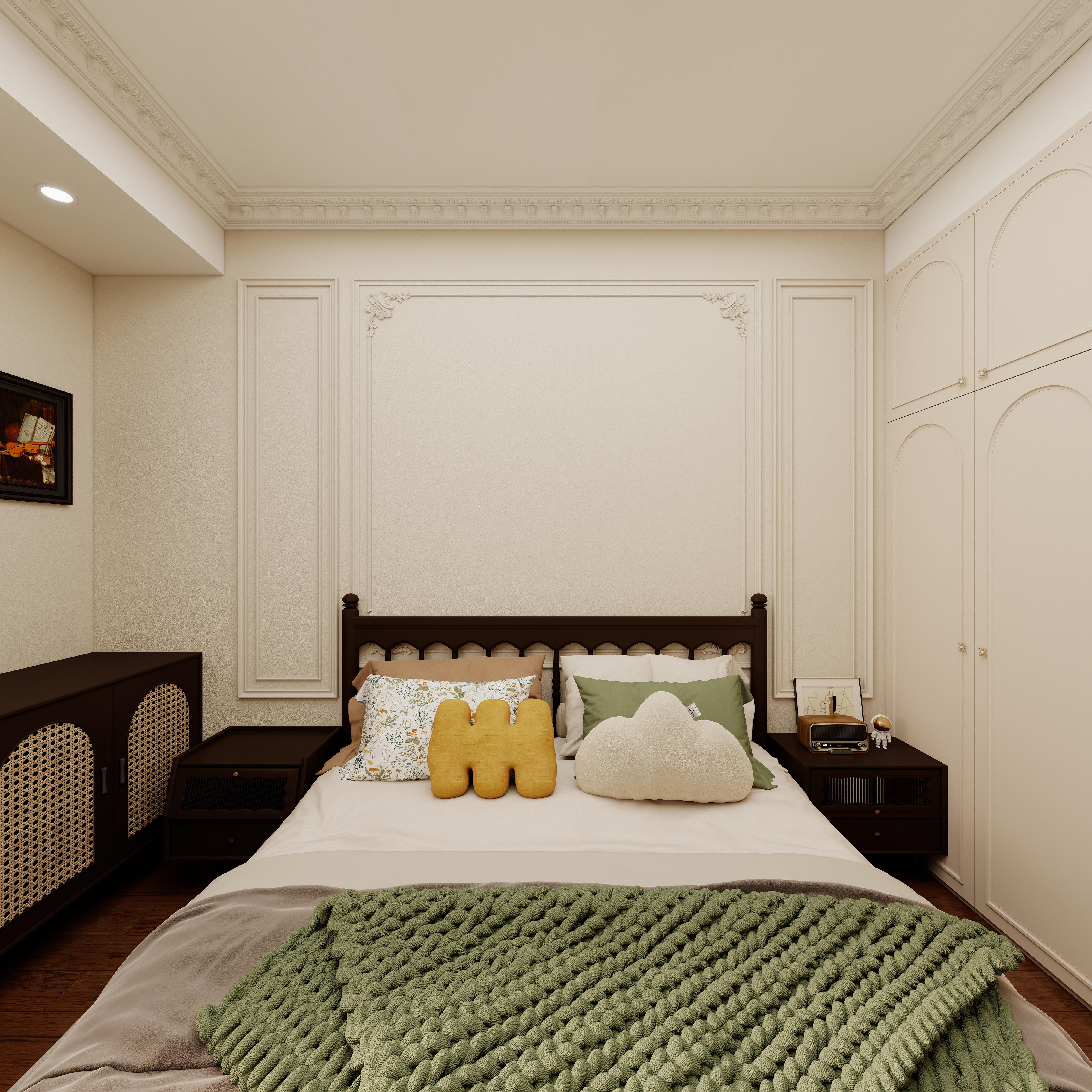 壹诺设计工作室-复古风一层主卧装修效果图第4张