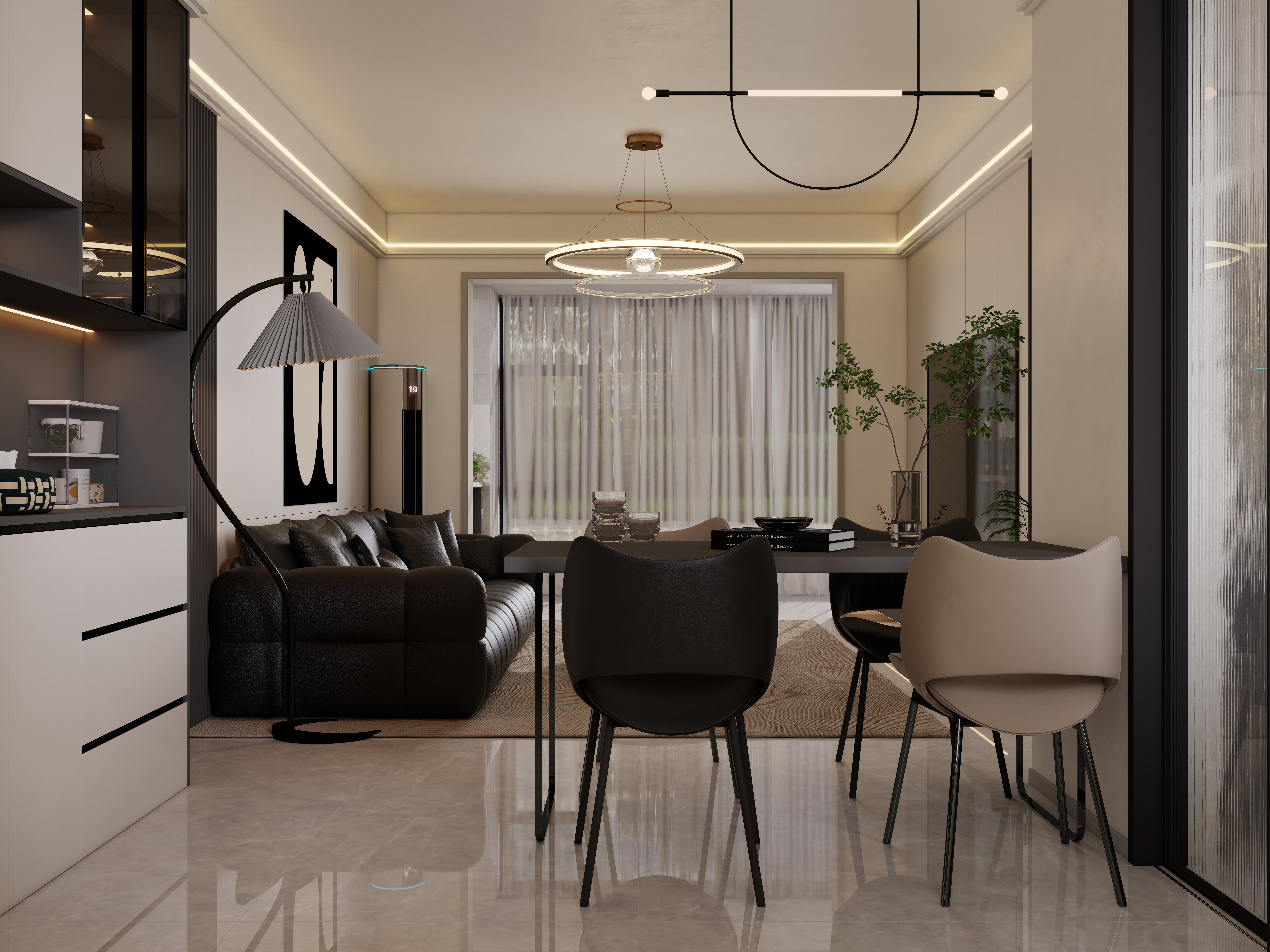 李佳洋-时代香树里106平现代简约3室一层客餐厅装修效果图第3张