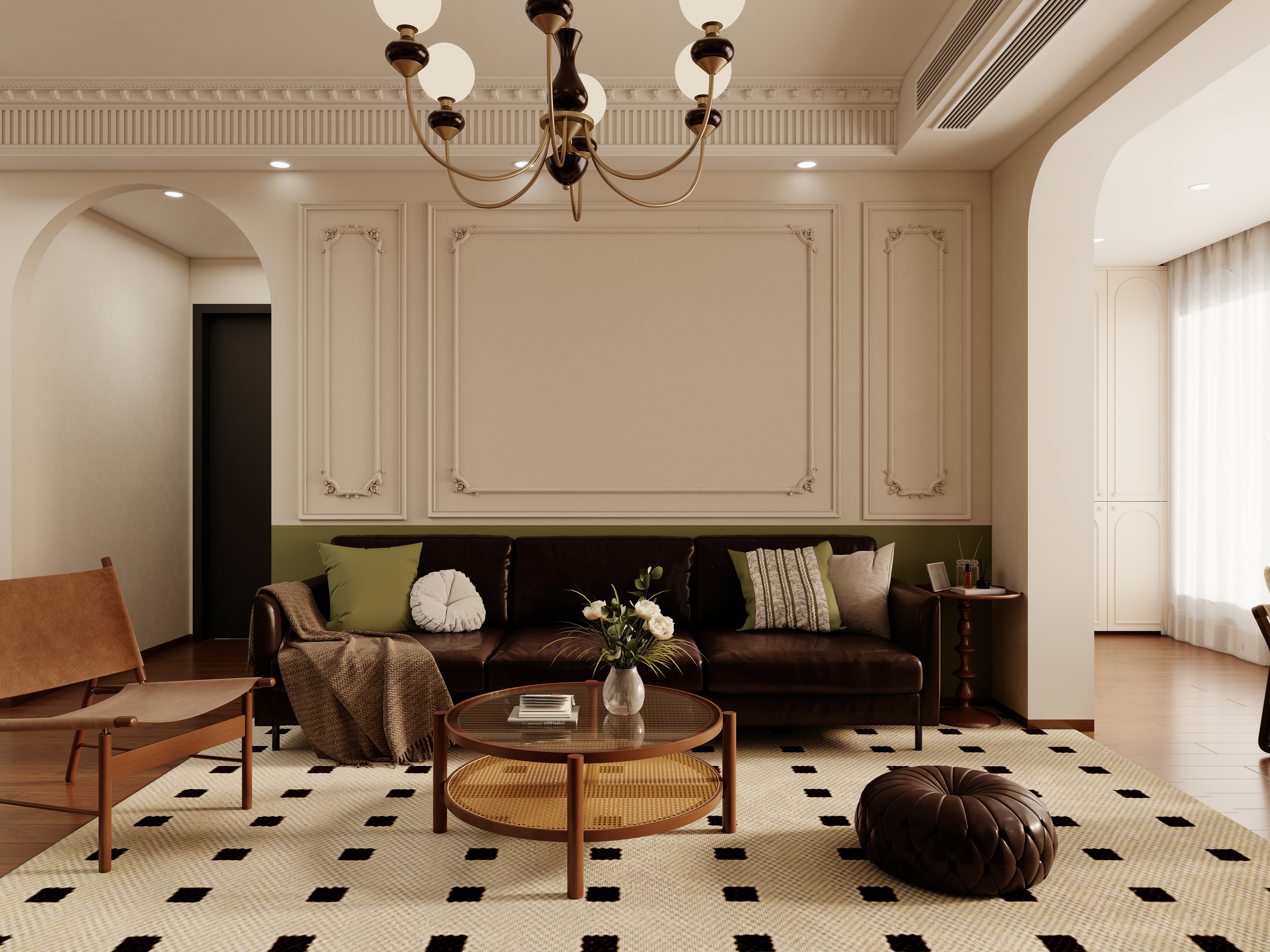 壹诺设计工作室-复古风一层客餐厅装修效果图第4张