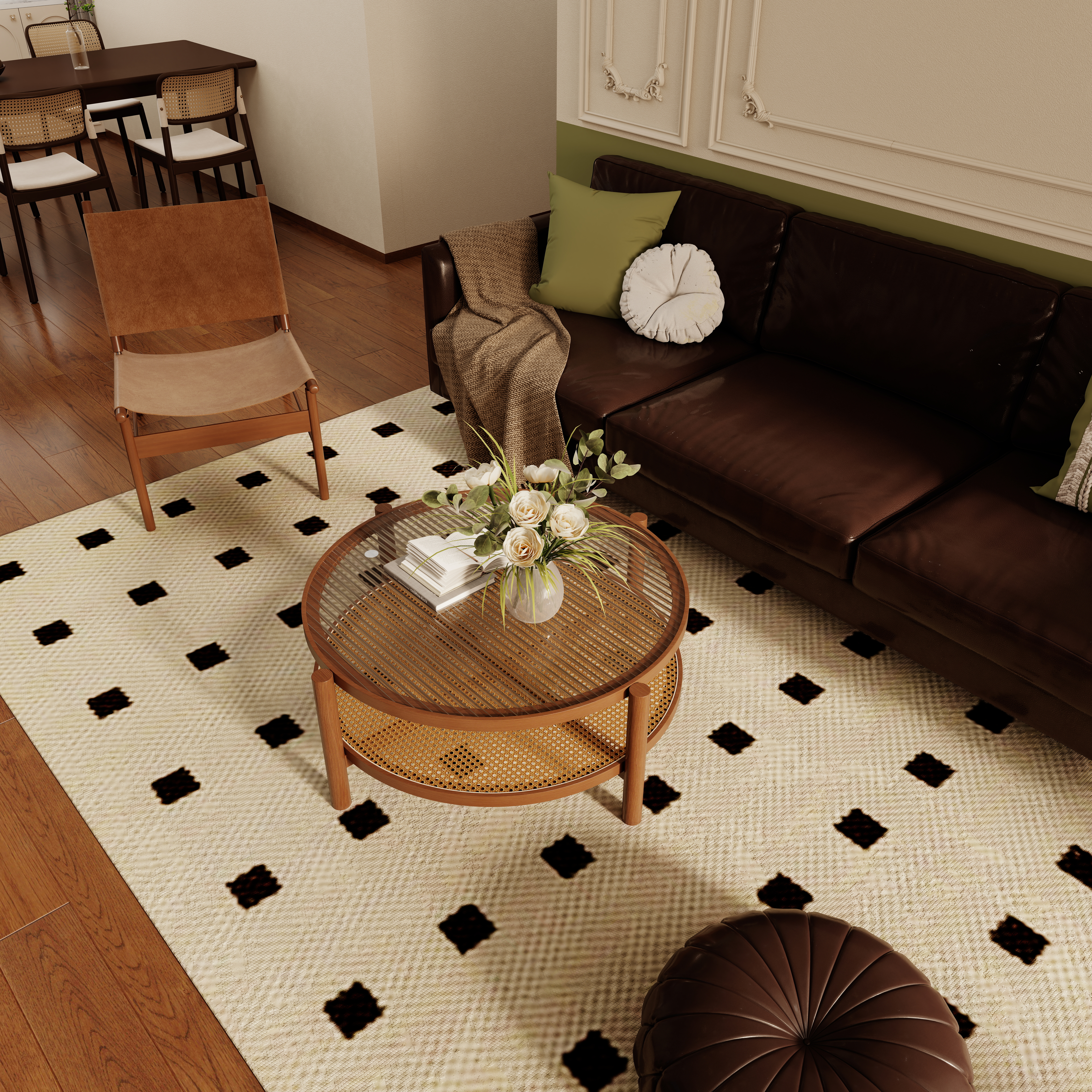 壹诺设计工作室-复古风一层客餐厅装修效果图第2张