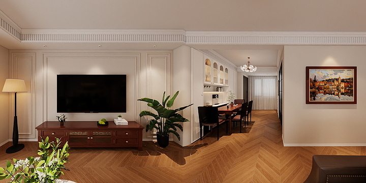润泉Designer光影-顺兴府8号楼美式影视墙-装修设计方案