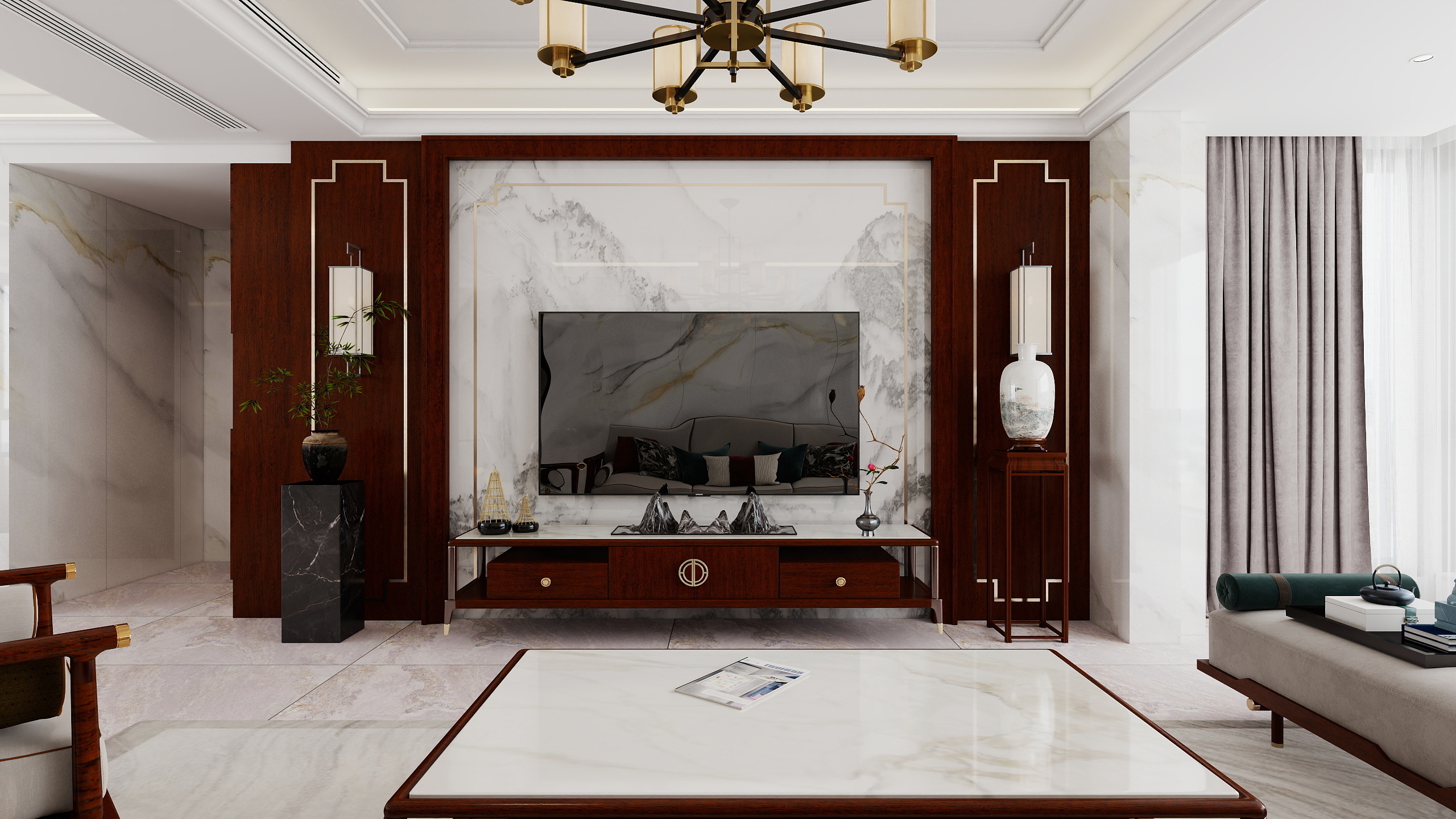 李青越-141方中式三居室装修效果图