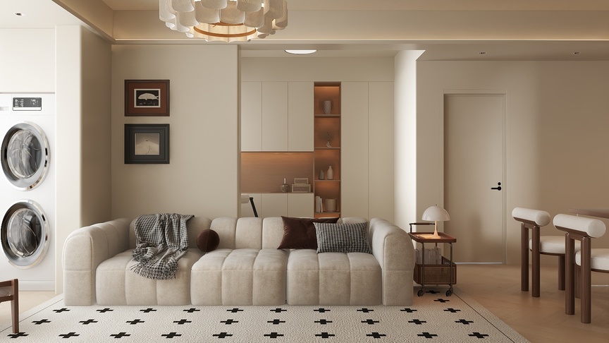 吴爽-104m²现代原木奶油装修效果图