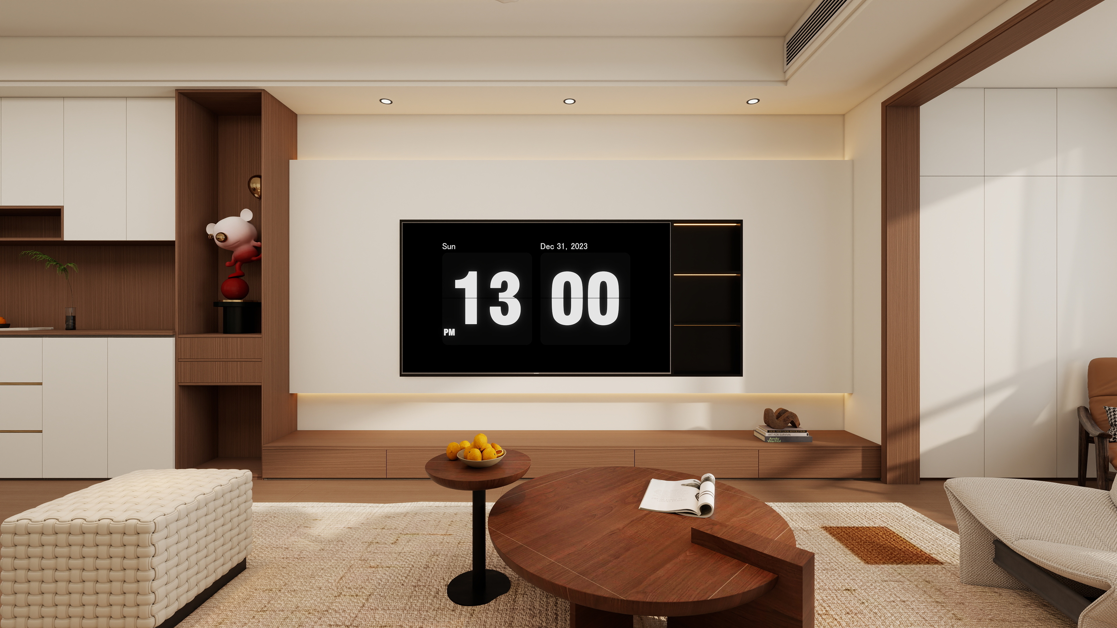 果乐设计-105方现代中古风格三居室装修效果图