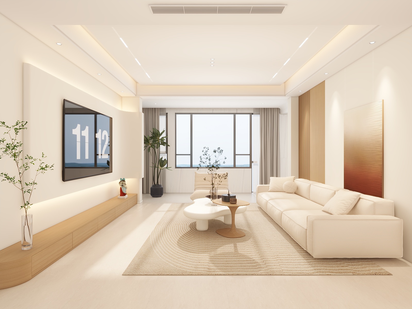 湛智华-现代简约原木奶油风112平3房装修效果图