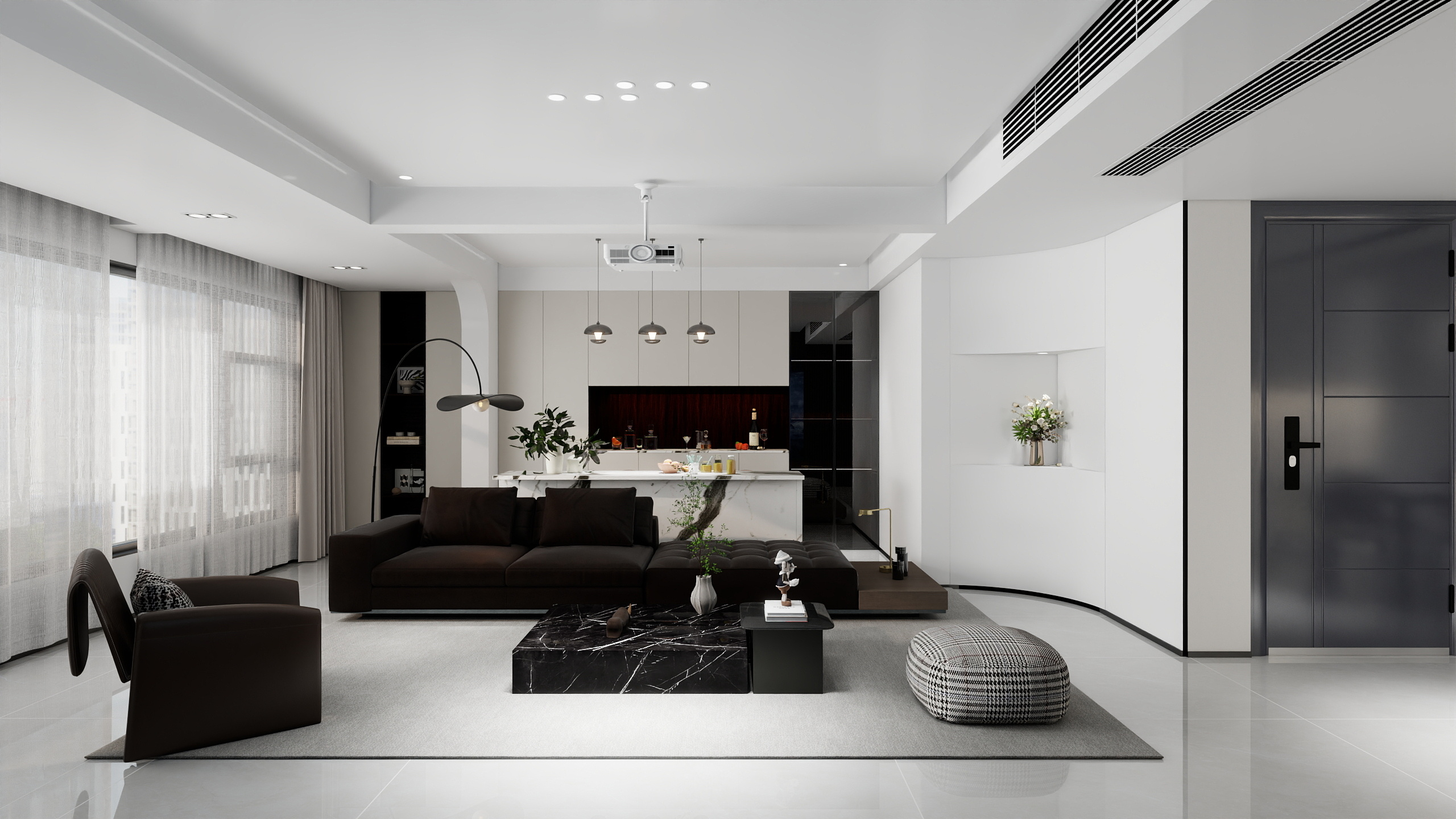 柠檬鱼宝-现代黑白灰系列140方装修效果图