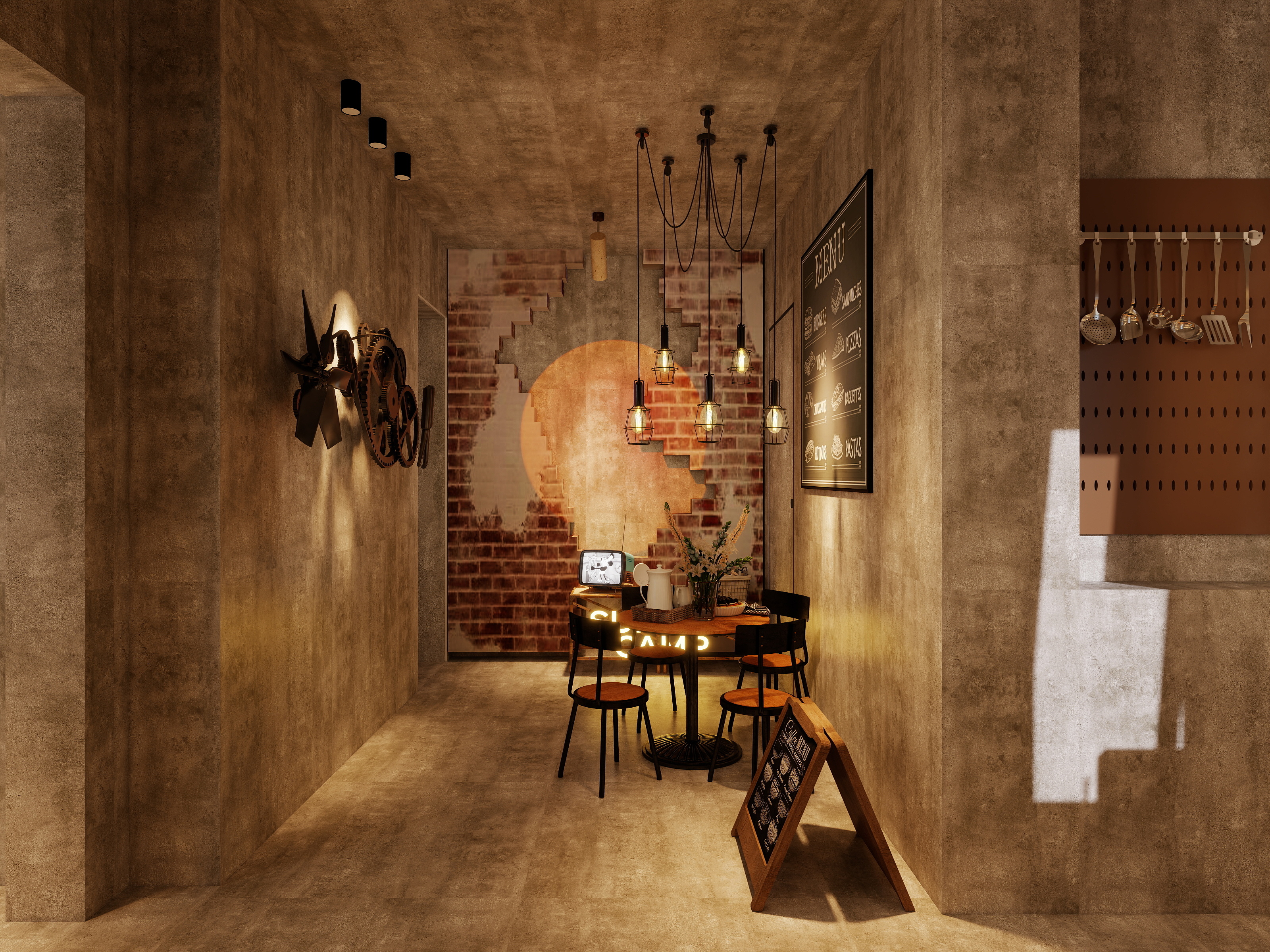 星途设计-咖啡茶馆工业风装修效果图