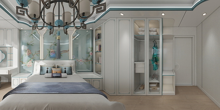 HongTing设计-优联建材新中式风蓝白-装修设计方案