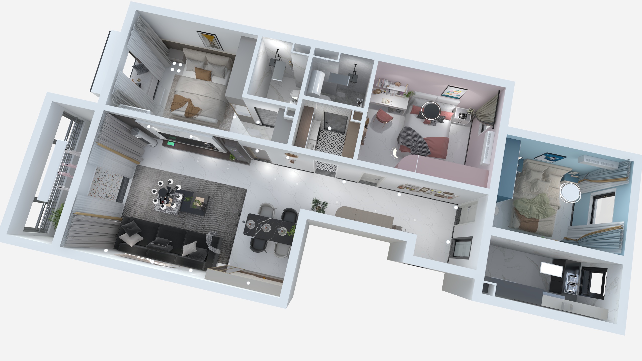北京艺凡建筑工程有限公司-路东-三居两卫效果图01-装修设计方案