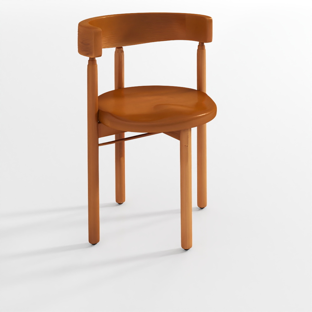 Virage Warm Brown Wood Curved Dining Chair3D模型