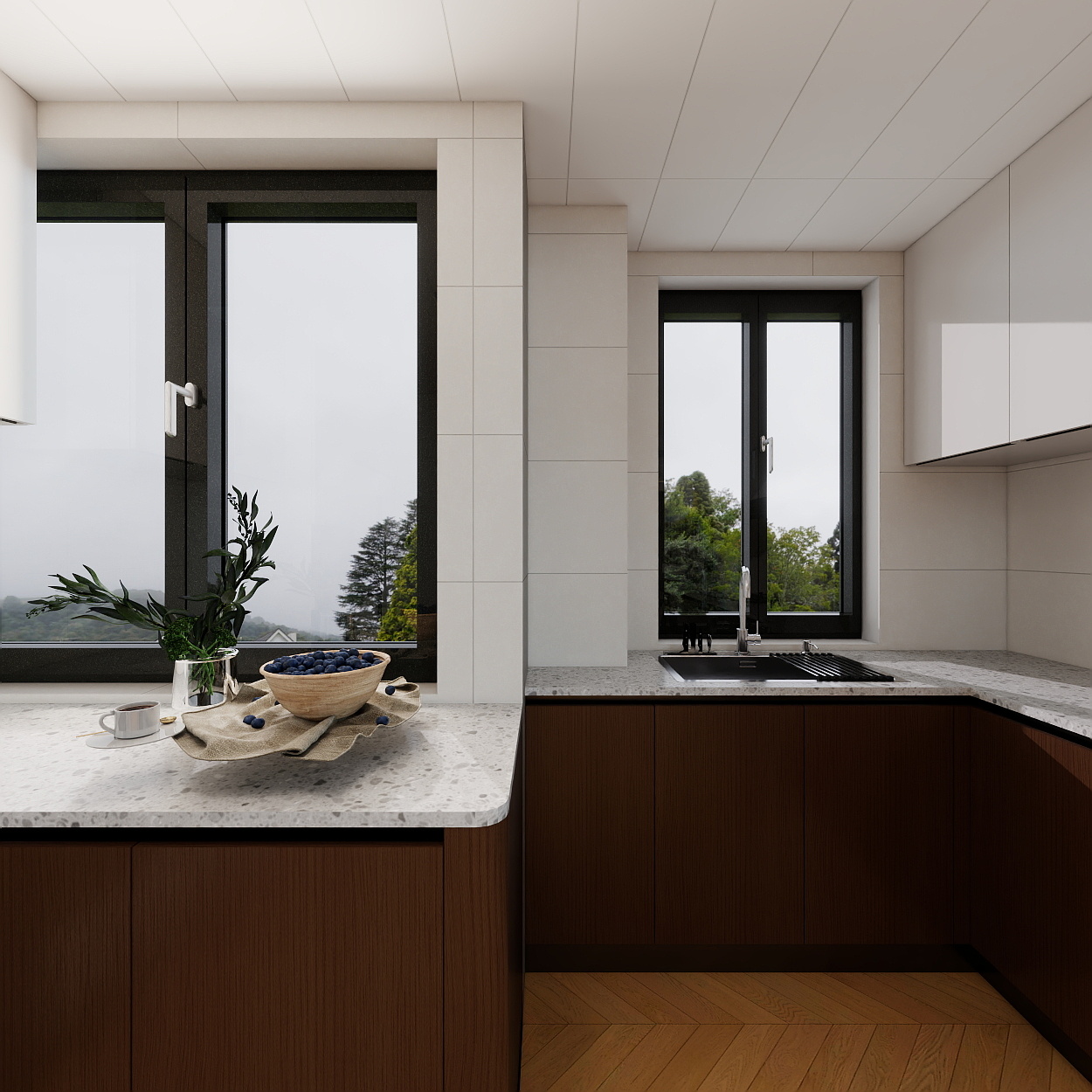 李青越-149.63m²中古四居室一层厨房装修效果图第3张