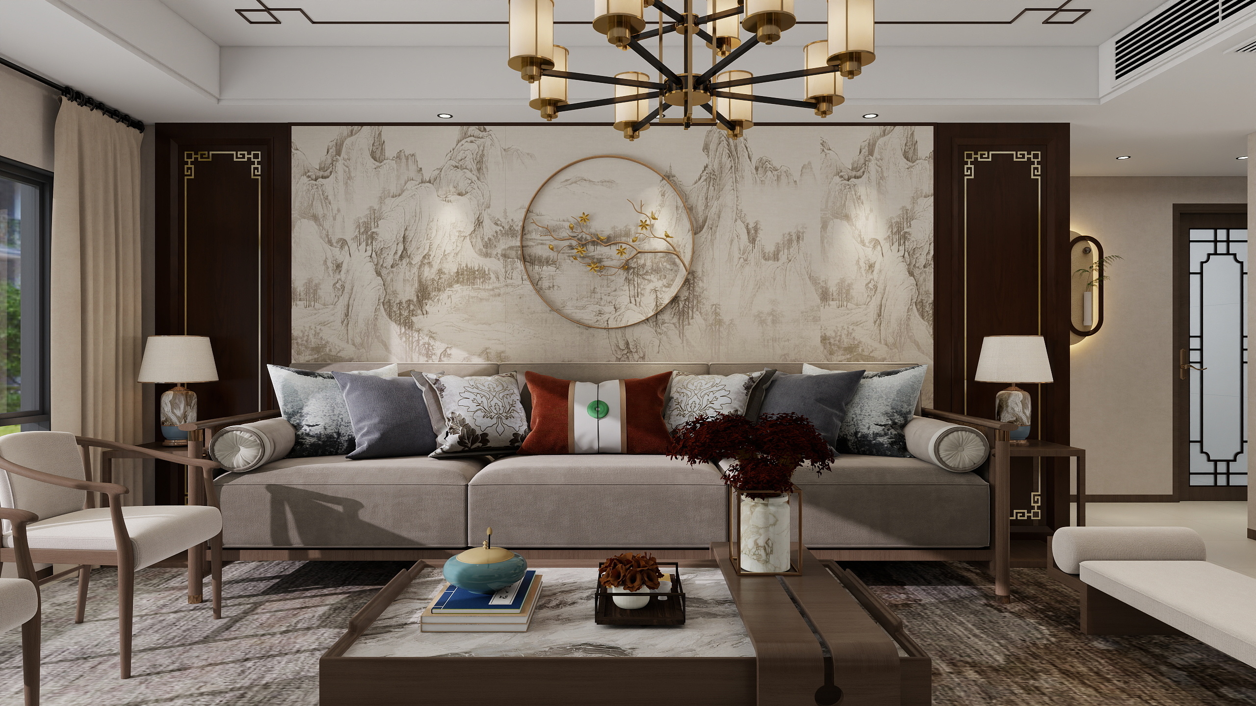 李青越-117平方新中式风格三居室装修效果图