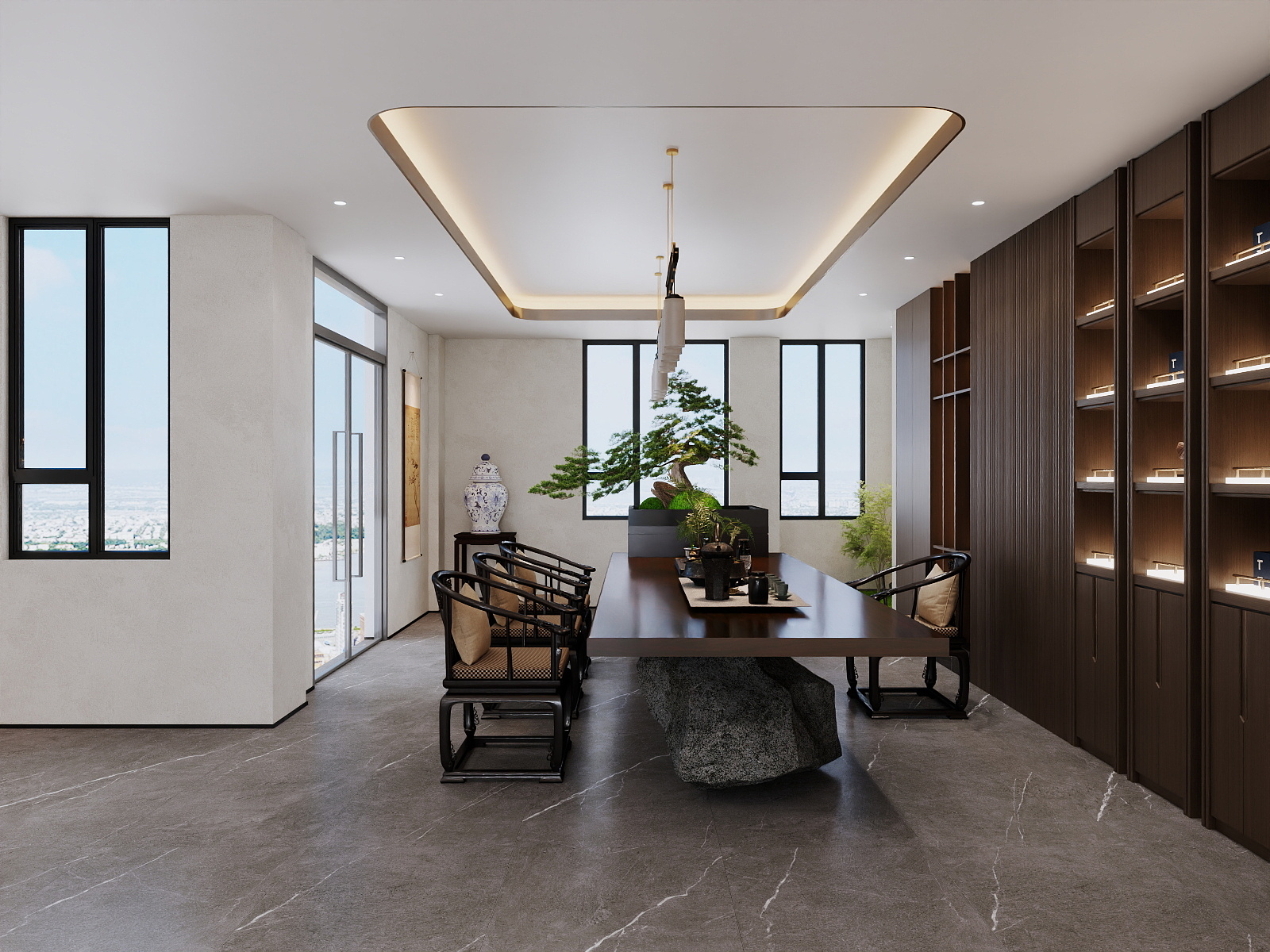 吴爽-413m²新中式风格 装修效果图