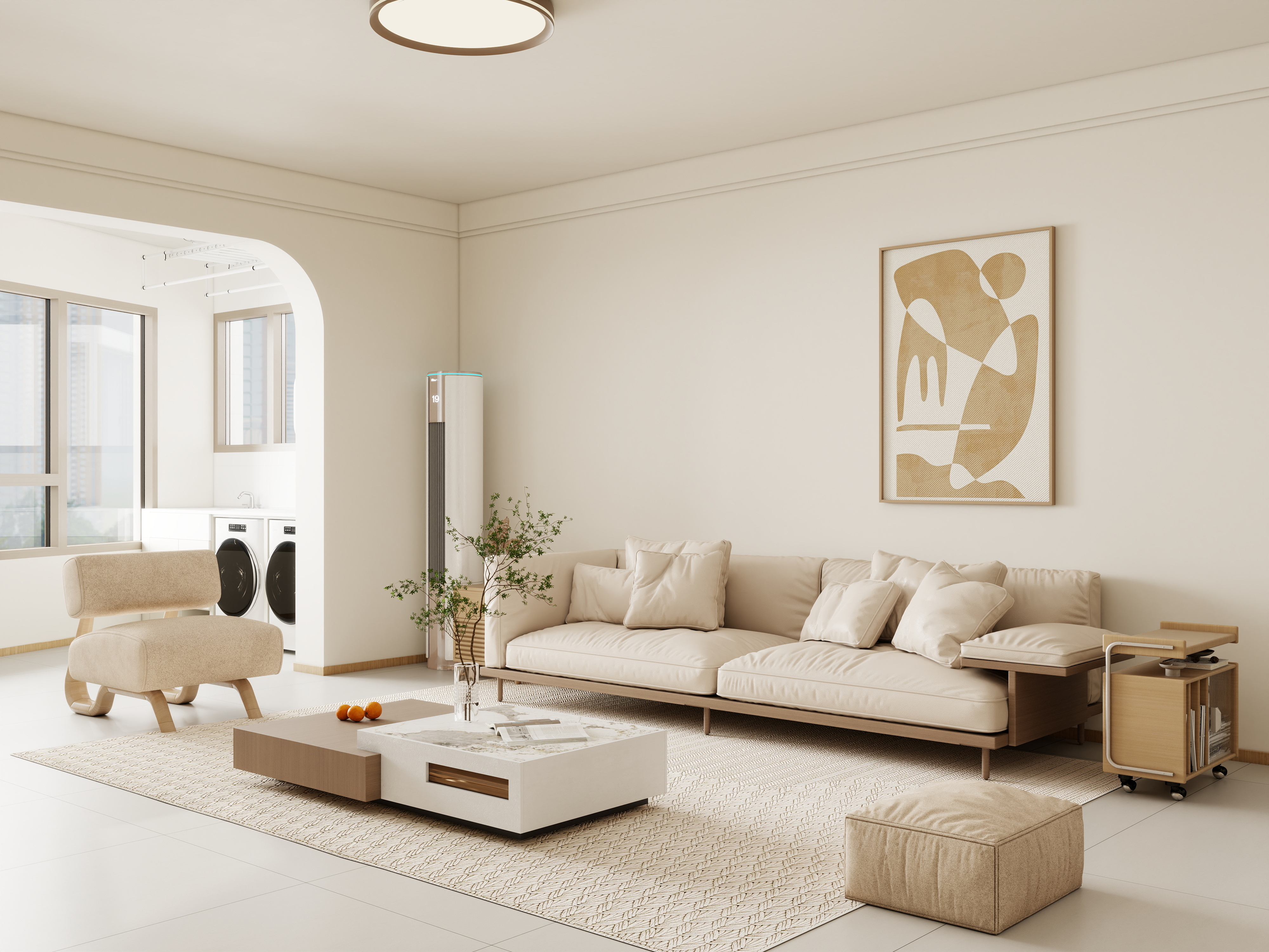 庄育霖-盛天公馆165平奶油原木风4室装修效果图