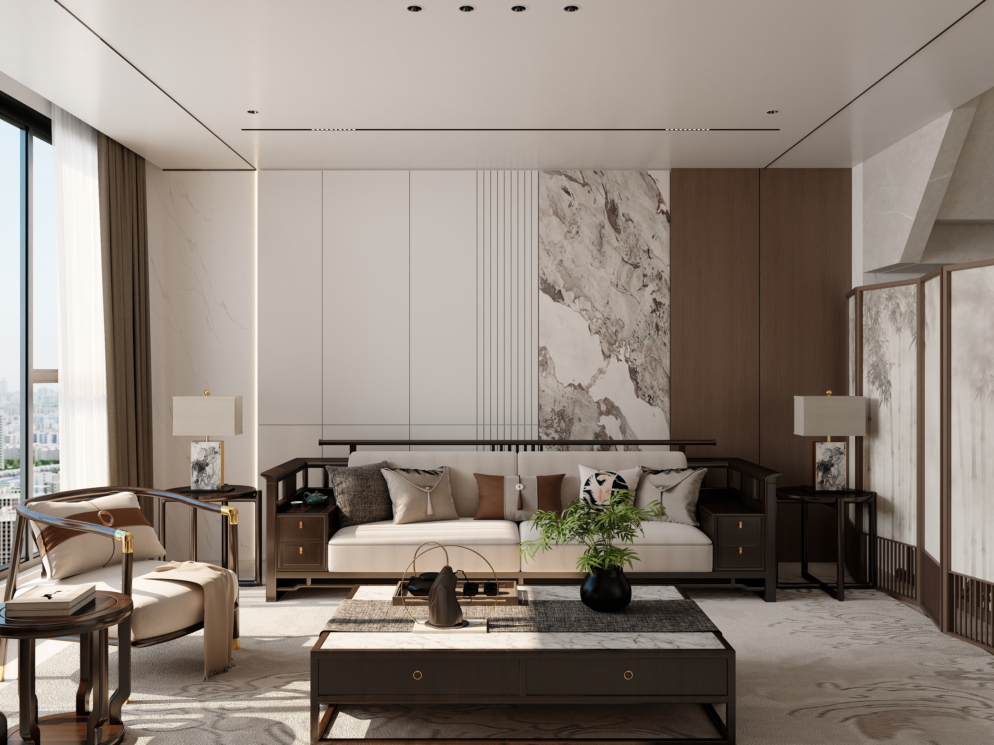 吴爽-225方新中式风格复式装修效果图