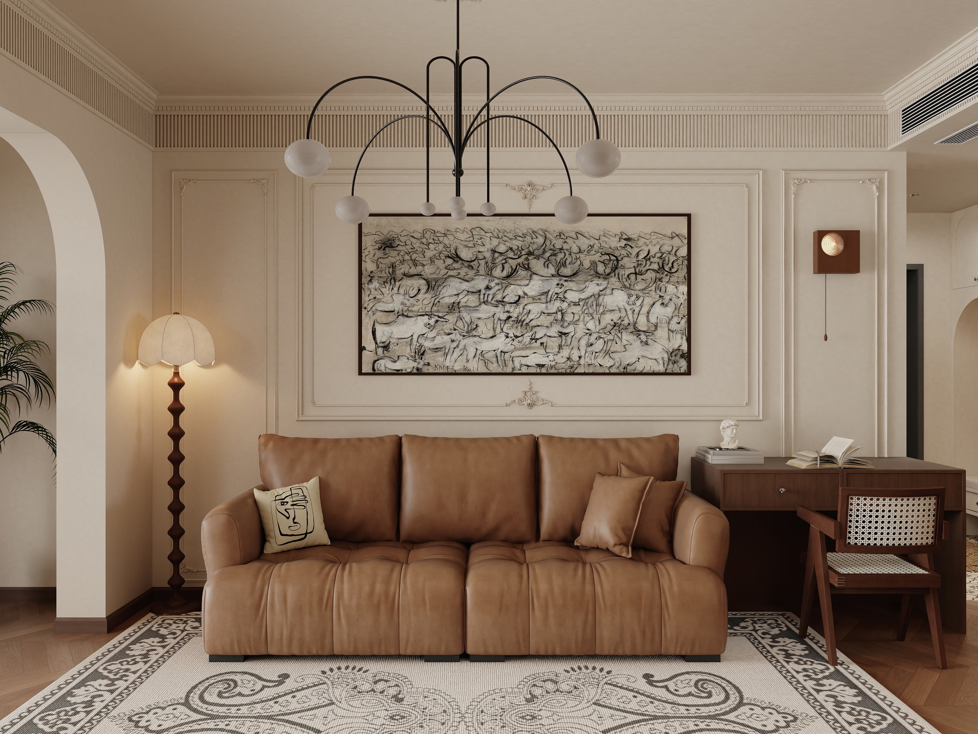 吴爽-119方中古风格三居室装修效果图