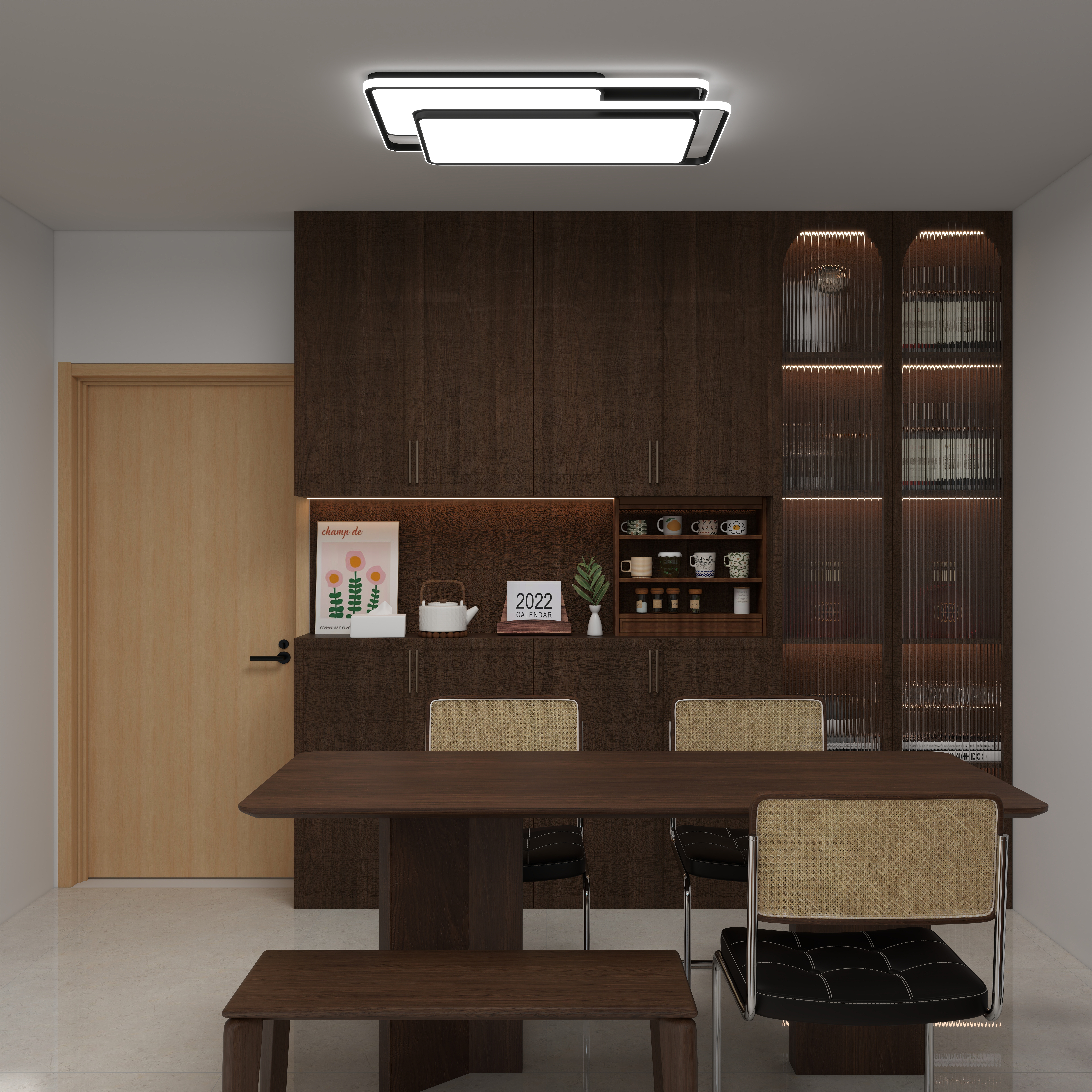 李青越-中古风格60方两居室一层客餐厅装修效果图第1张