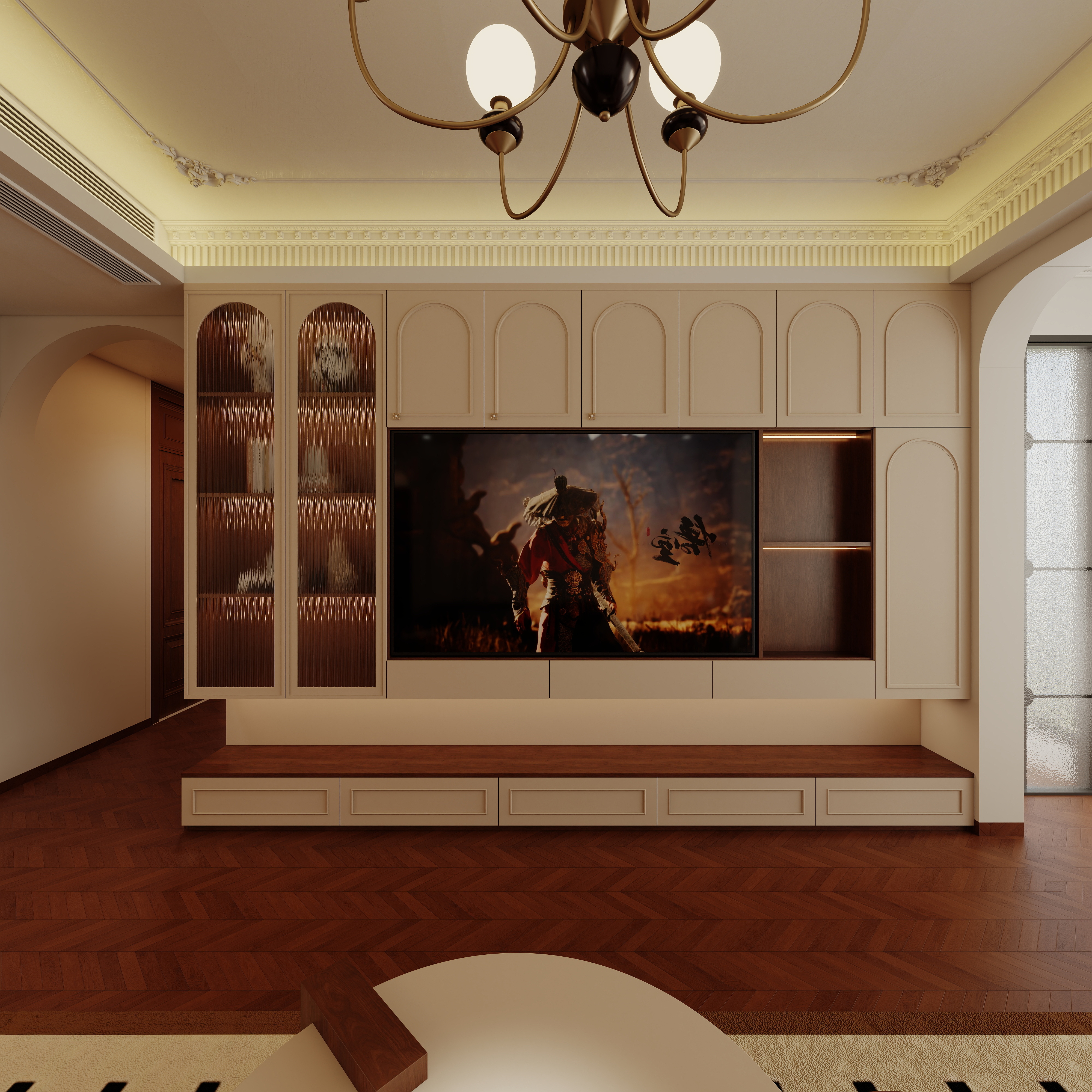 壹诺设计工作室-138㎡4室-美式奶油风一层客餐厅装修效果图第5张