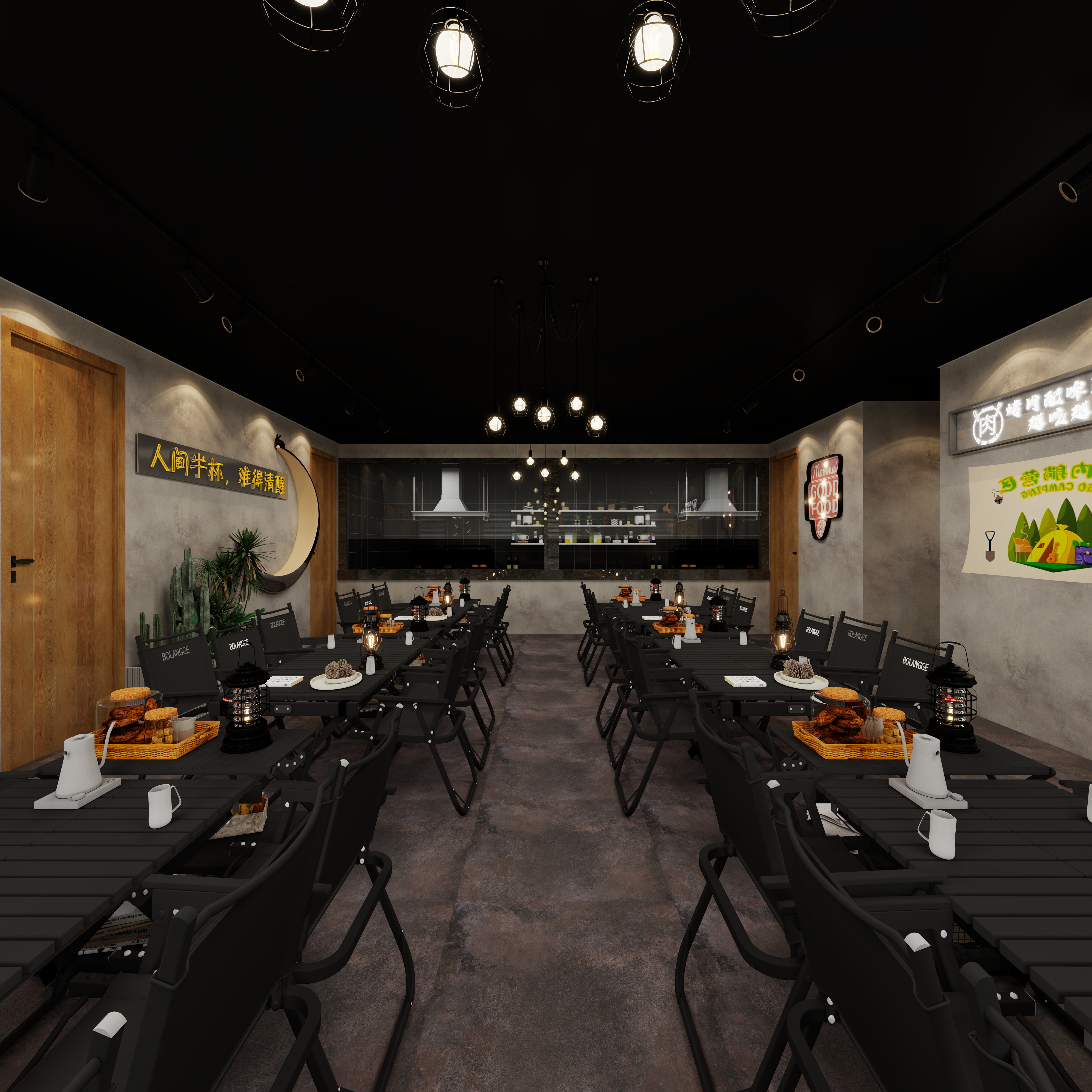 100元设计方案-烧烤店一层大厅装修效果图第5张