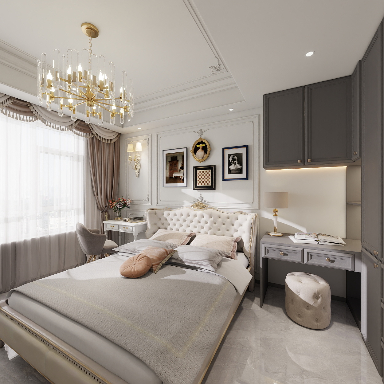 艺雅丽-131平法式 一层主卧装修效果图第4张