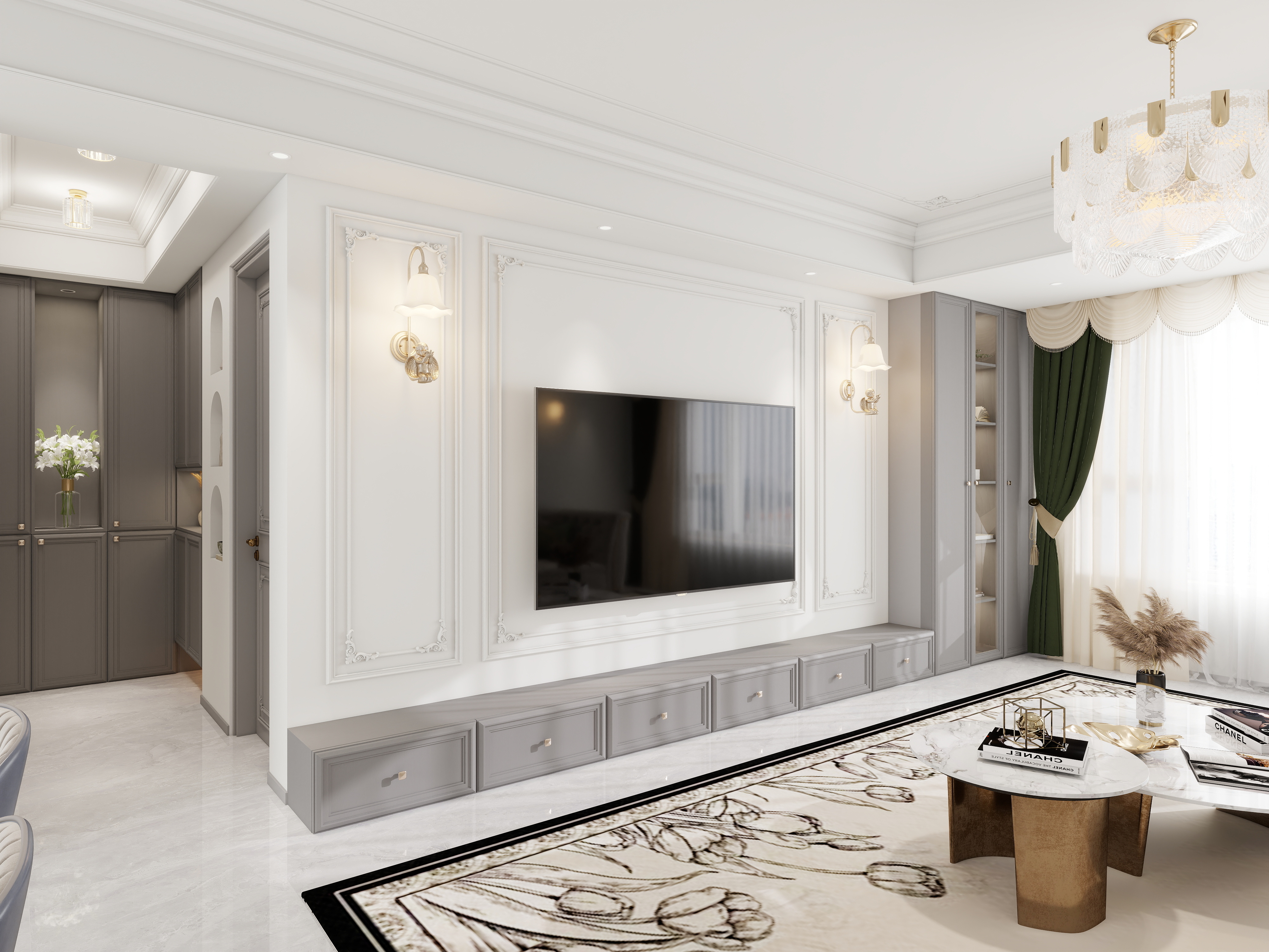 艺雅丽-131平法式 一层客餐厅装修效果图第4张