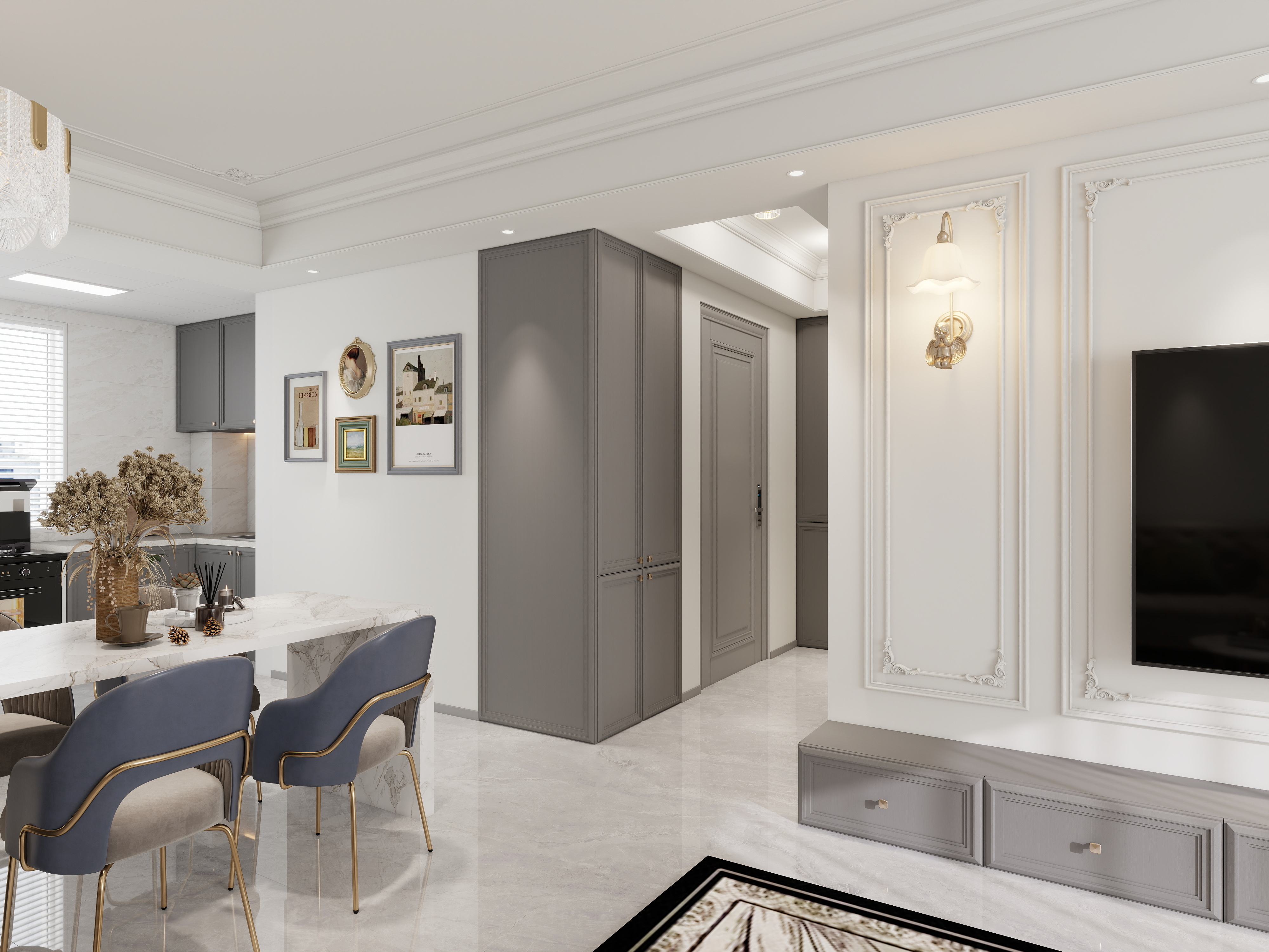 艺雅丽-131平法式 一层客餐厅装修效果图第3张