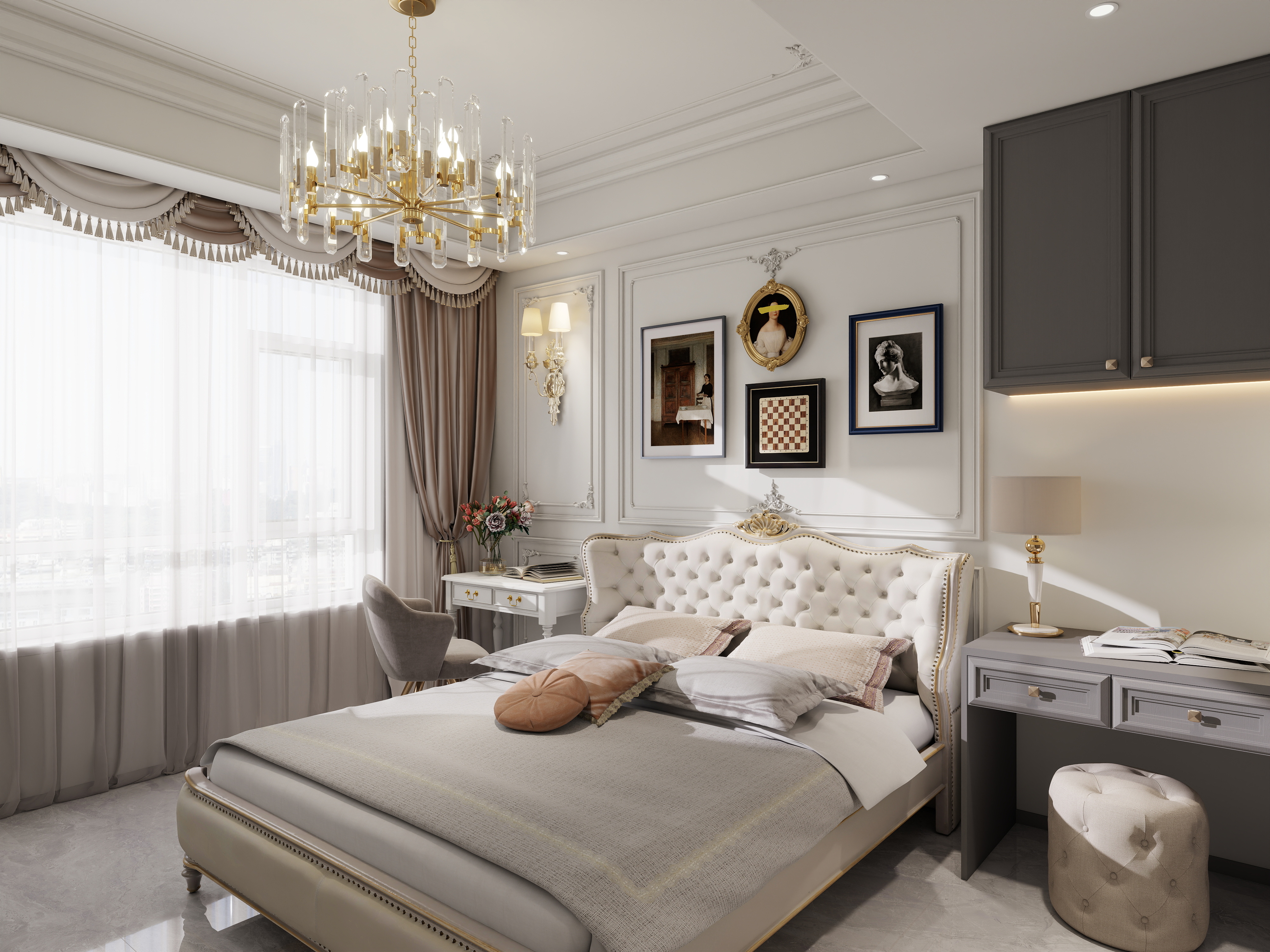 艺雅丽-131平法式 一层主卧装修效果图第1张