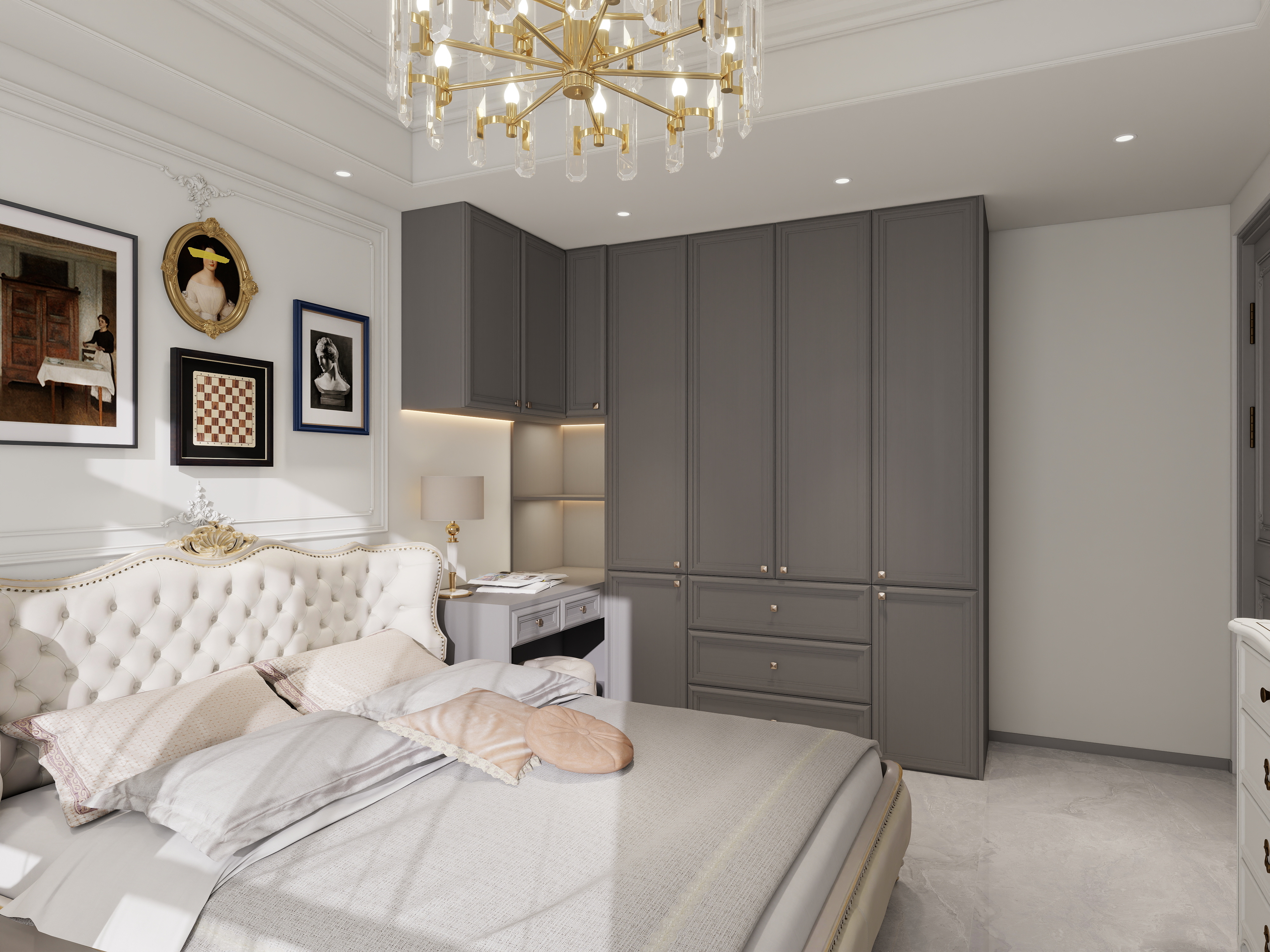 艺雅丽-131平法式 一层主卧装修效果图第3张