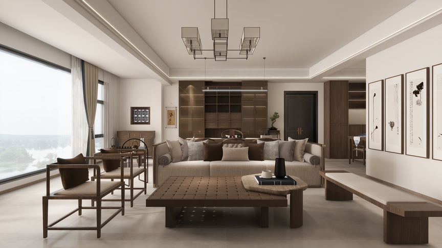 星空设计工作室Design-新中式130㎡3室装修效果图