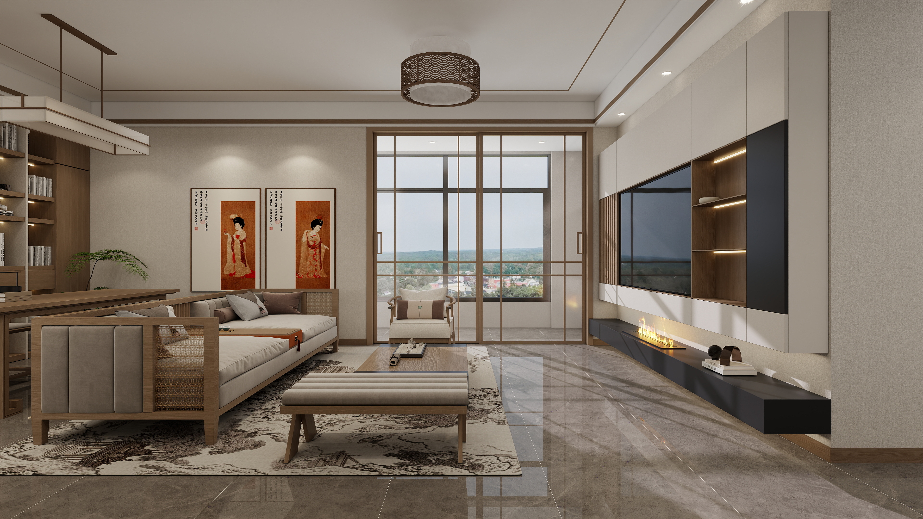 星空设计工作室Design-新中式153㎡3室装修效果图