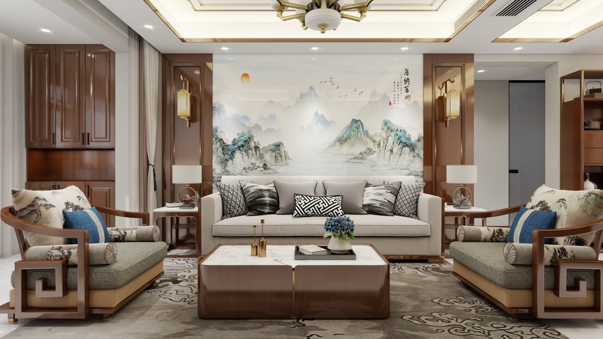 连瑞雪-新中式240m²三居装修效果图