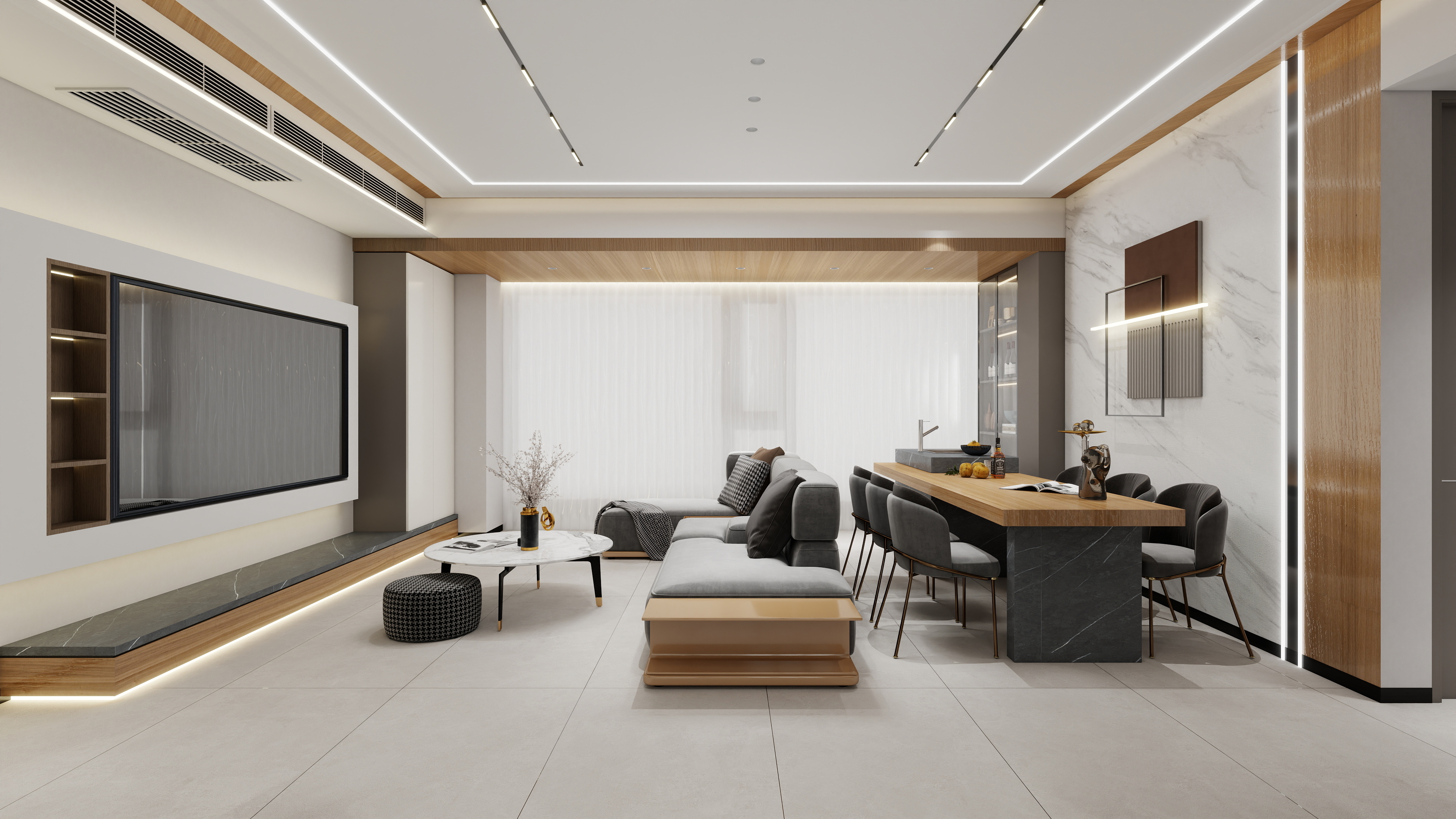 神马云在线-现代复古112平四房装修效果图