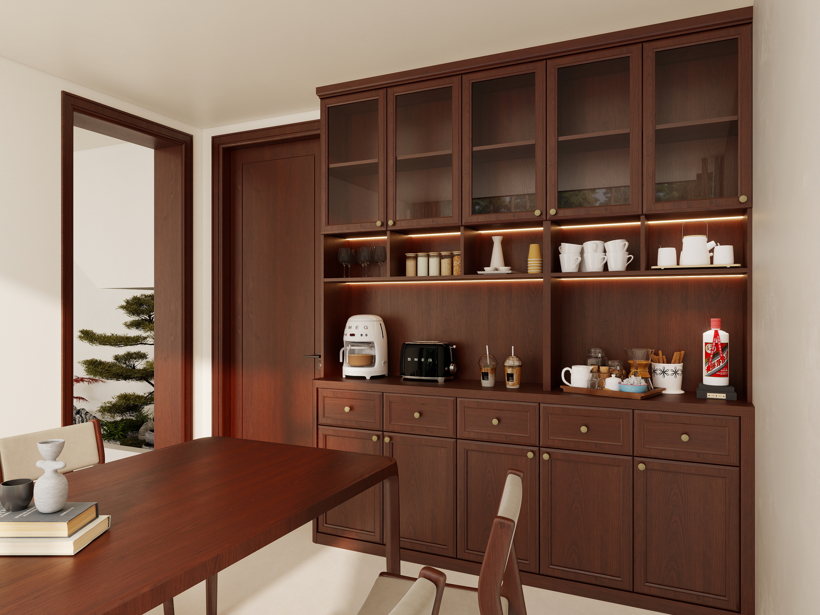 珍贵的地球人-戴村新中式别墅木作装修效果图