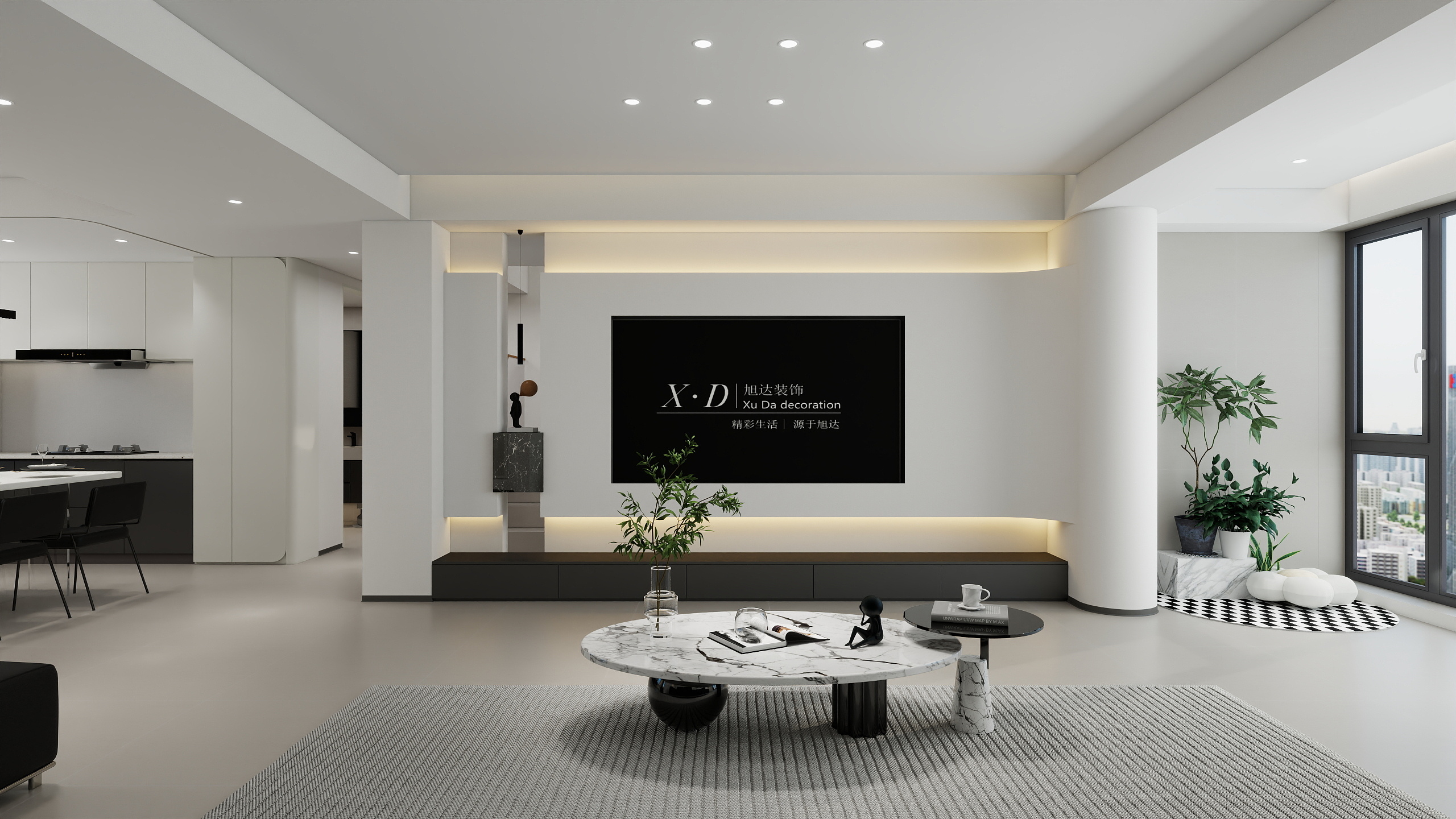 旭达莉设计-贾汪顶楼复式，楼下黑白灰风格，楼上简法式风格。-装修设计方案