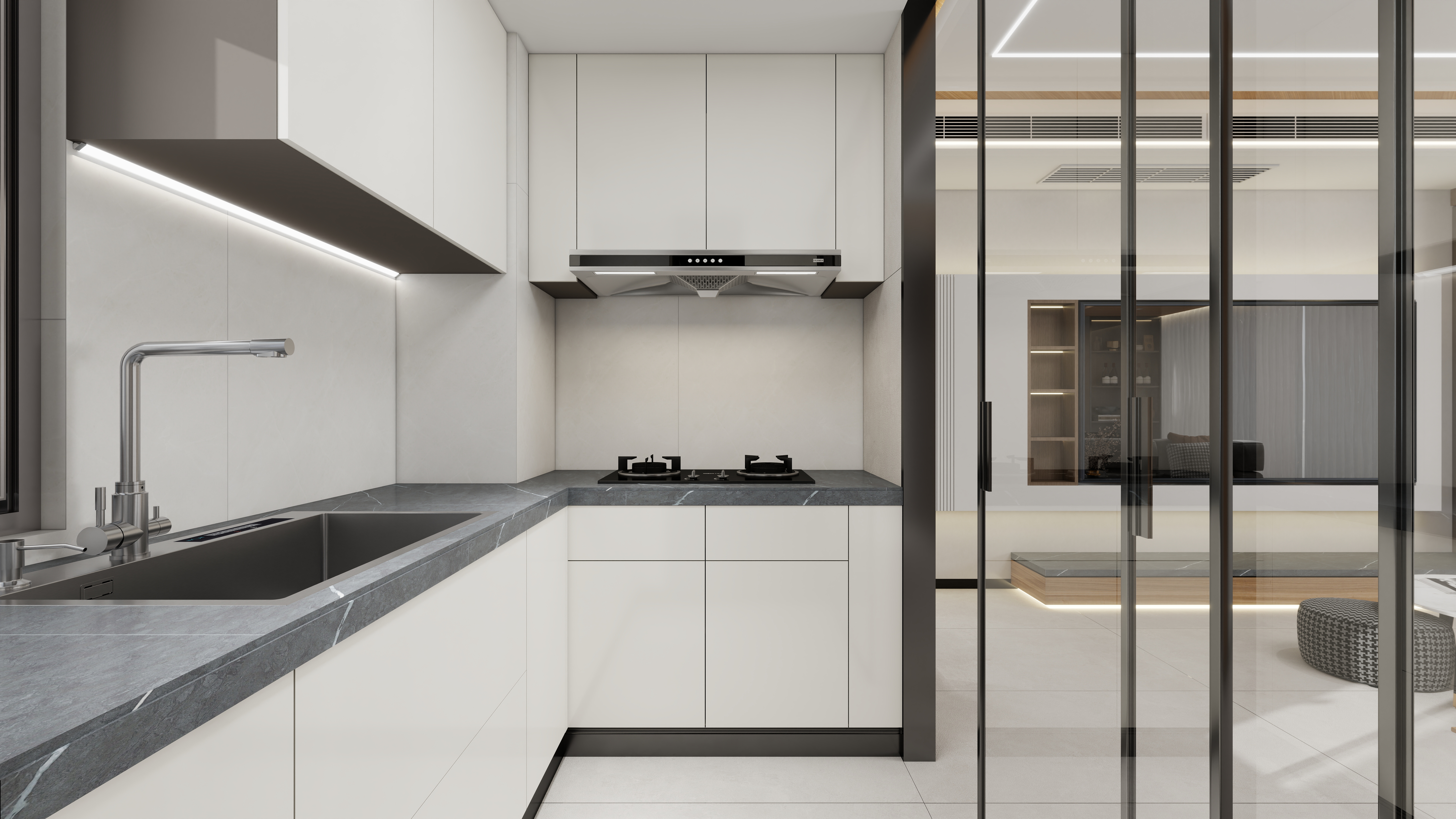 神马云在线-现代复古112平四房一层厨房装修效果图第2张