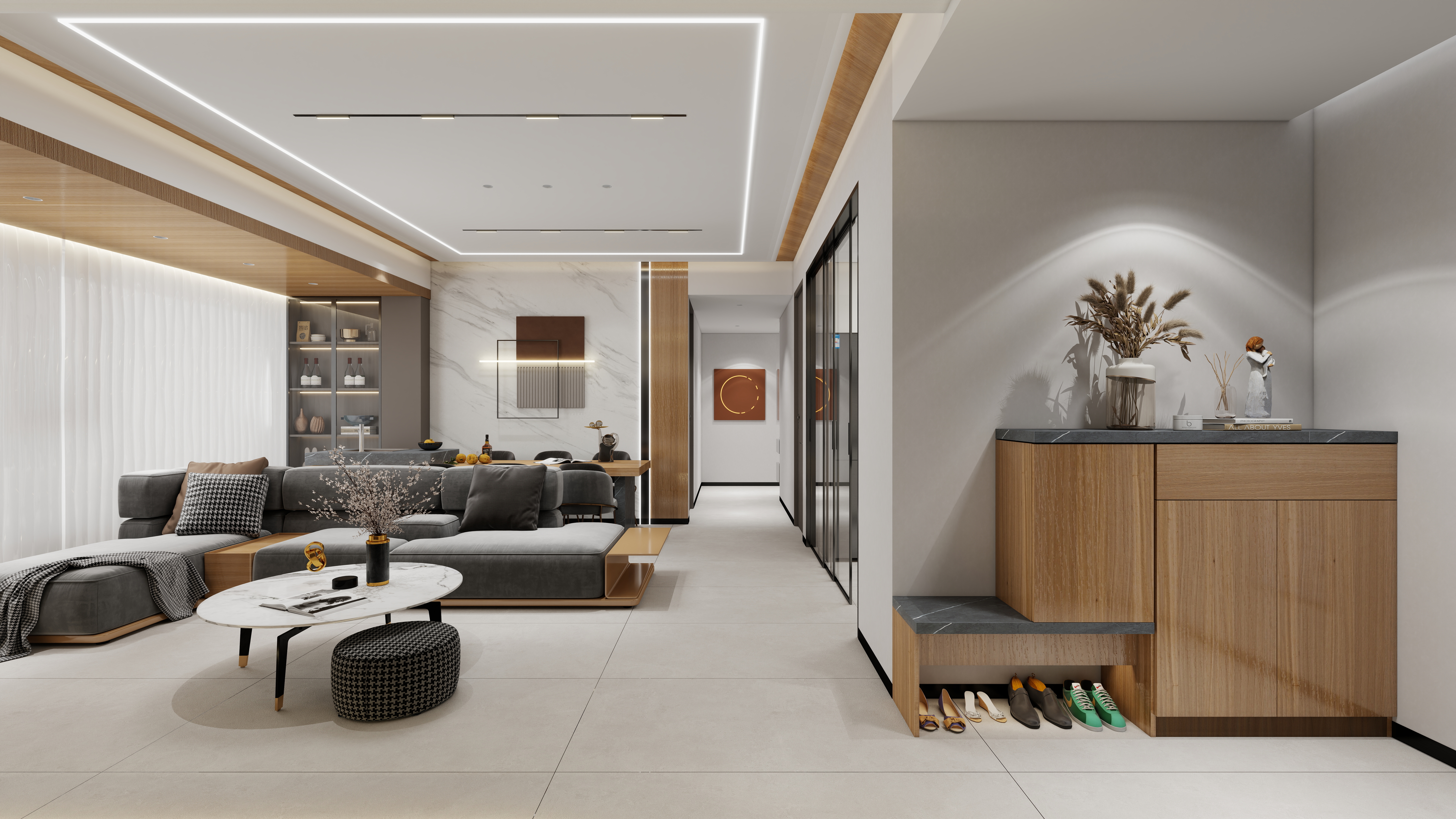 神马云在线-现代复古112平四房一层客餐厅装修效果图第4张