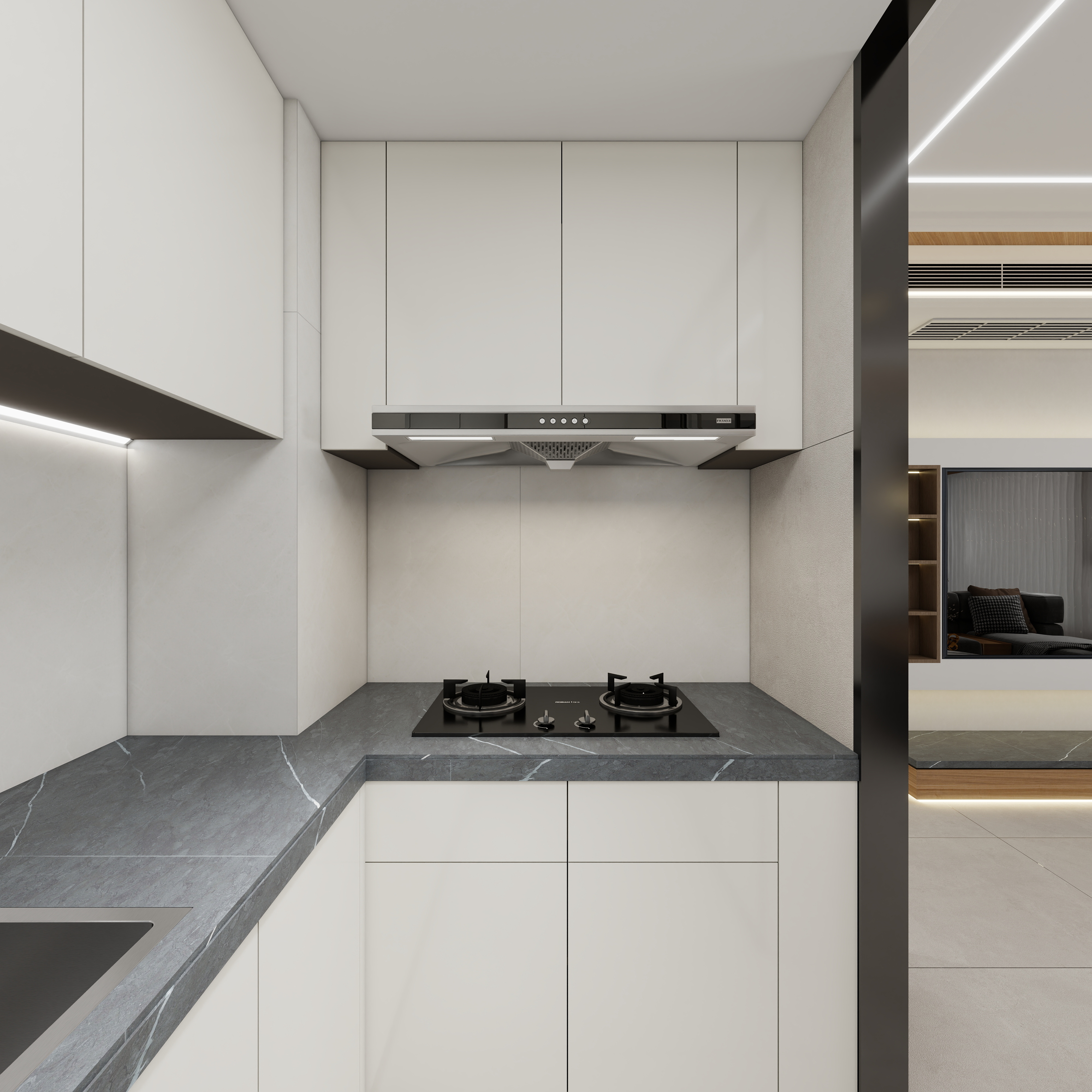 神马云在线-现代复古112平四房一层厨房装修效果图第3张