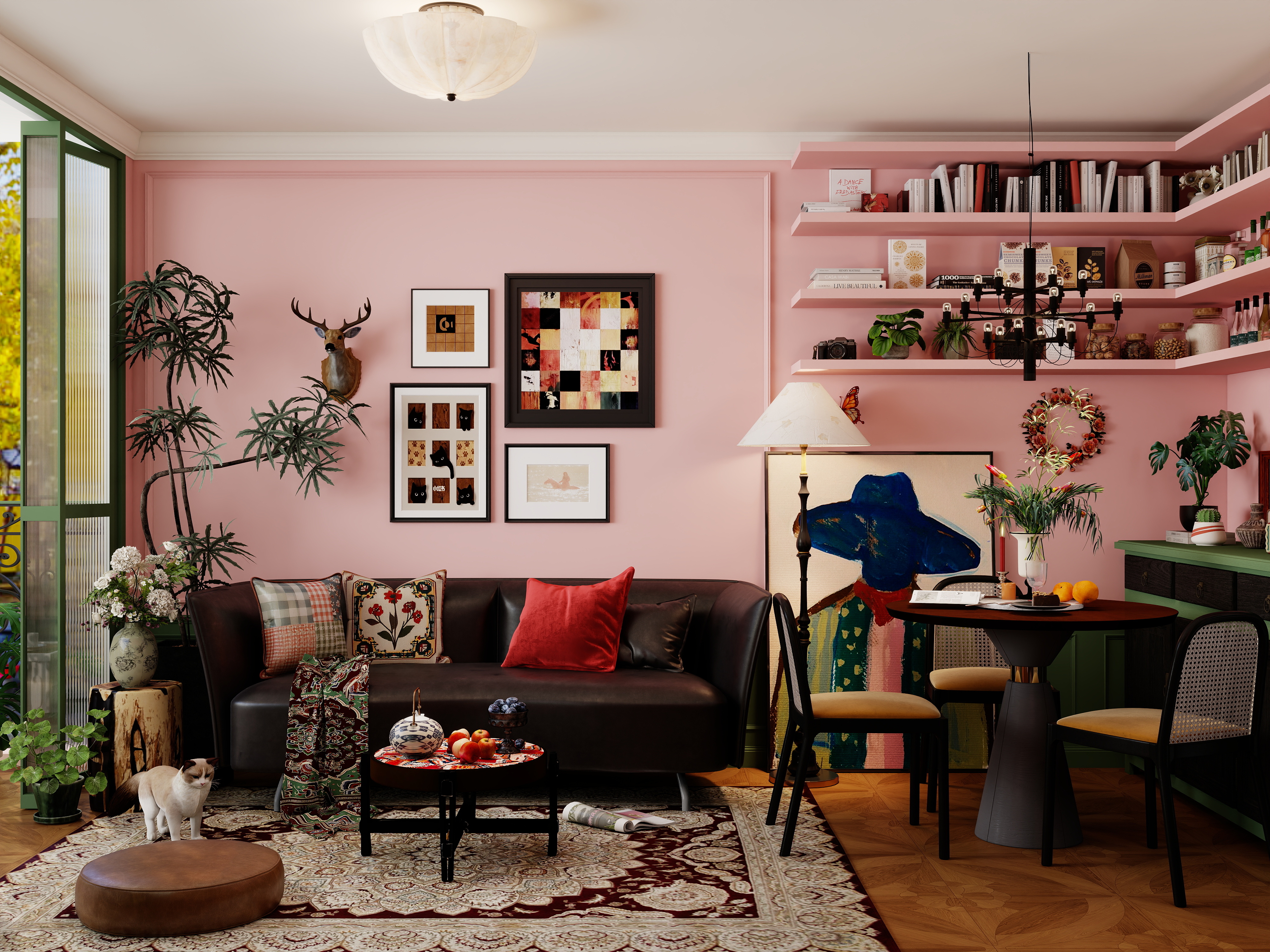 点点设计.-一人居·粉绿复古装修效果图