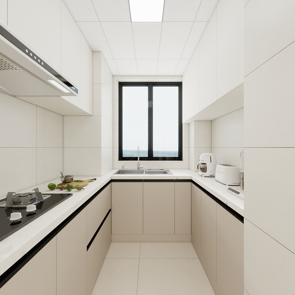 李青越-72平方现代奶油风两居室一层厨房装修效果图第4张