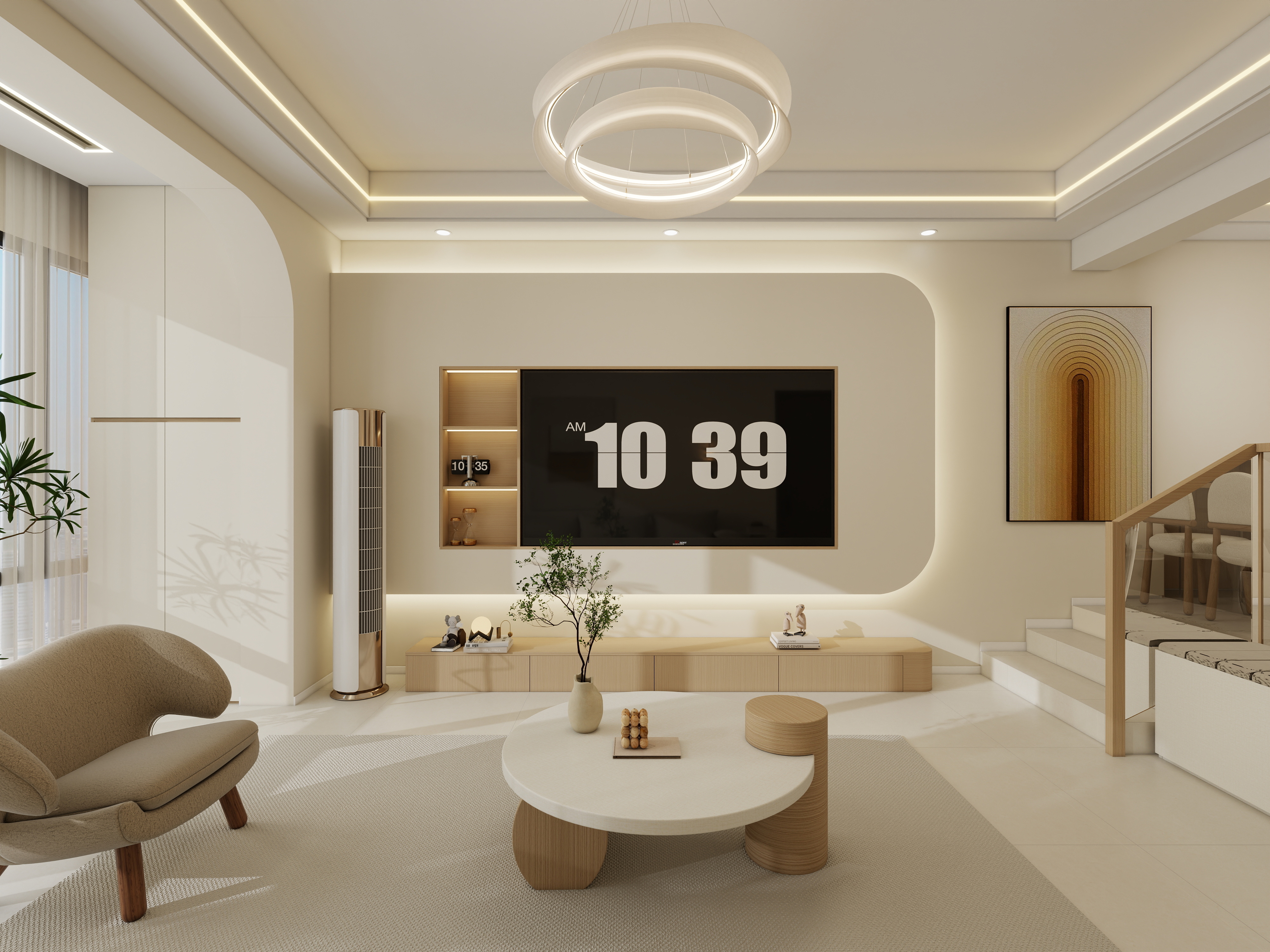 星空设计500一套-现代奶油原木风 3室装修效果图